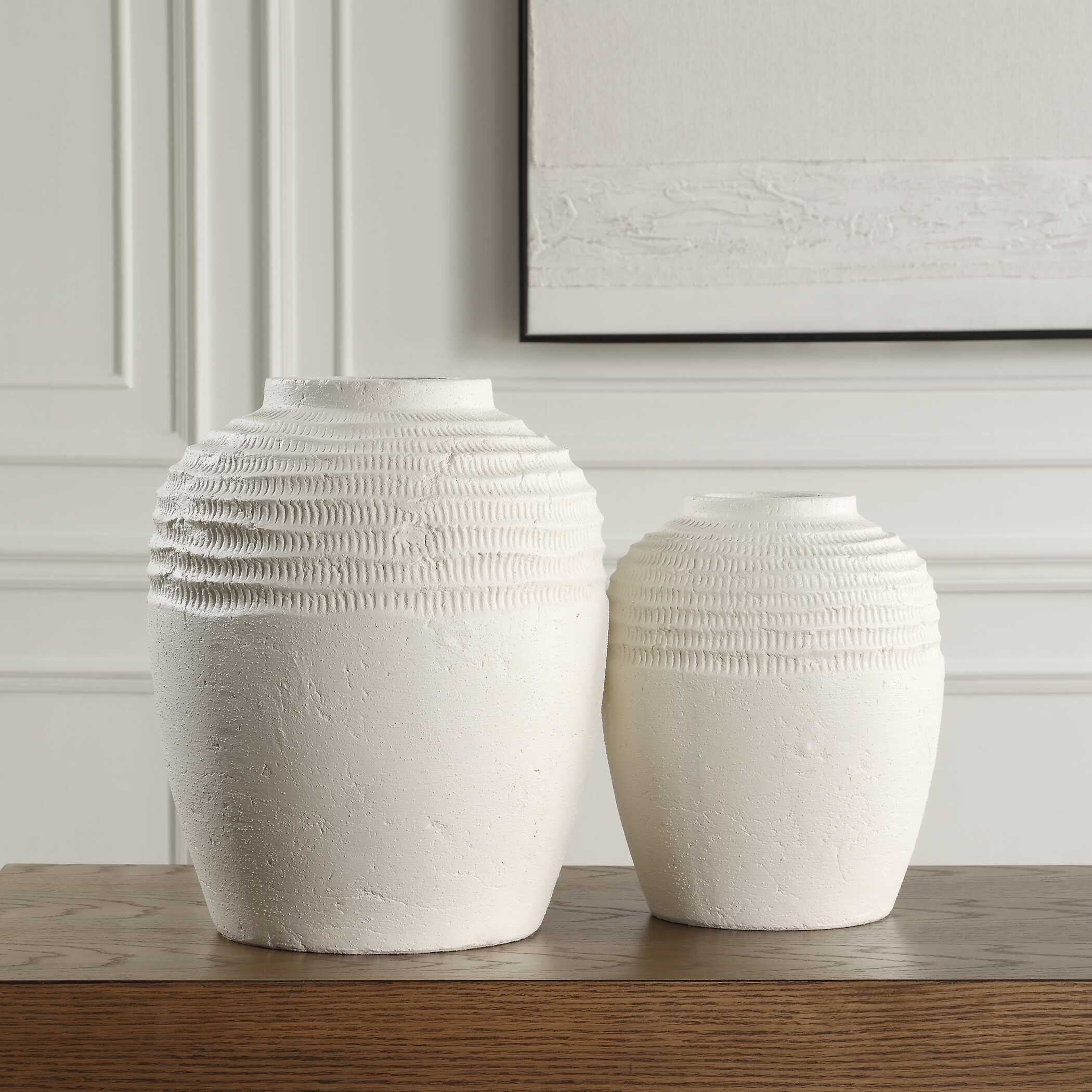 Uttermost Luna Ridge White Ceramic Vases - Set of 2