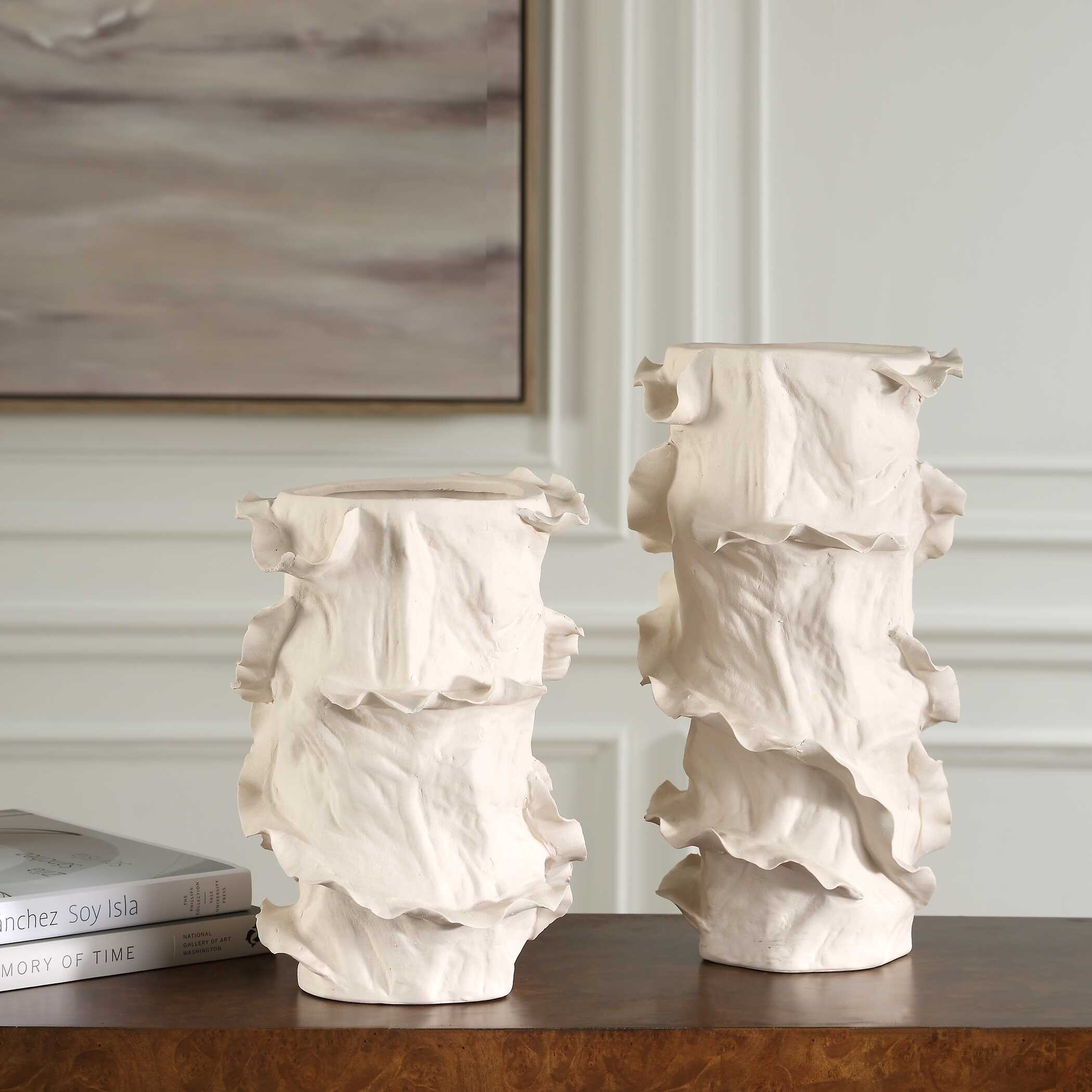 Uttermost Ripple Crest White Vases - Set of 2