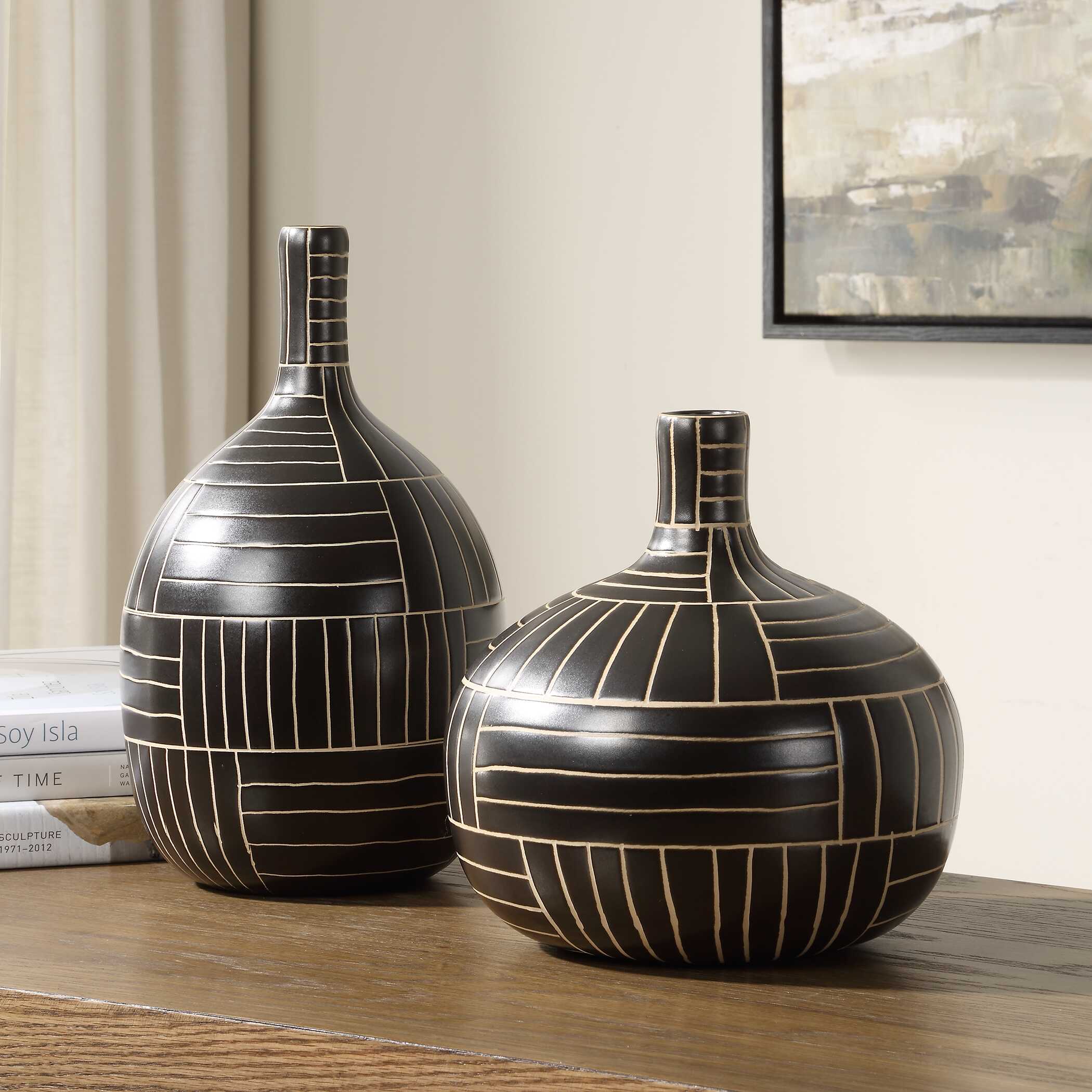 Uttermost Graphite Stride Geometric Vases - Set of 2