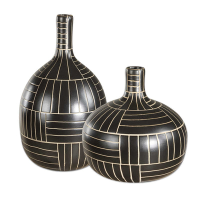Uttermost Graphite Stride Geometric Vases - Set of 2