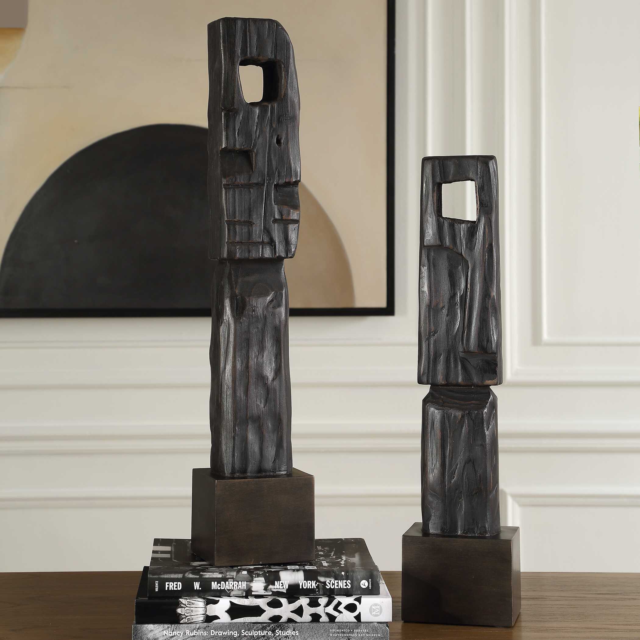 Uttermost Cipher Black Wood Totems - Set of 2