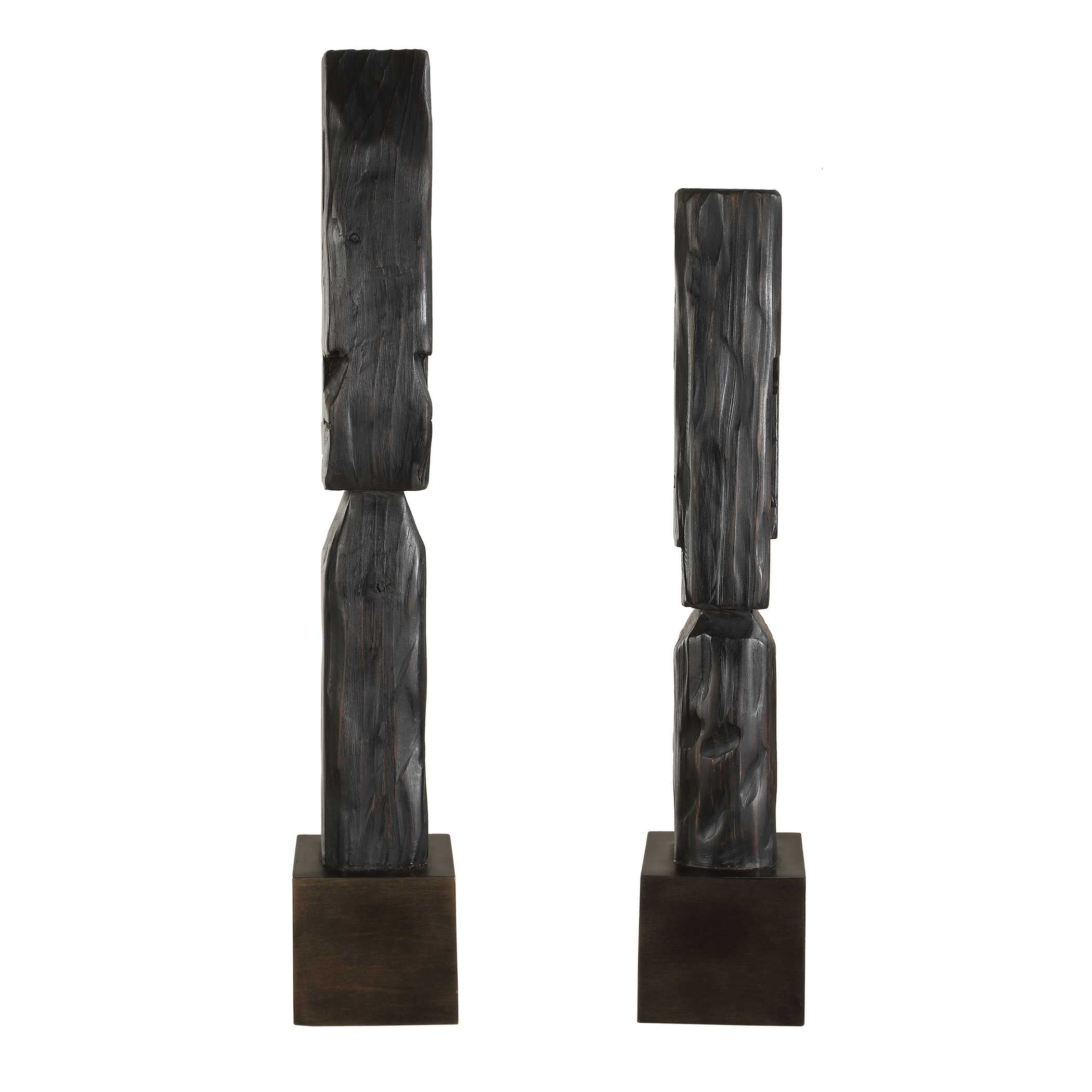 Uttermost Cipher Black Wood Totems - Set of 2