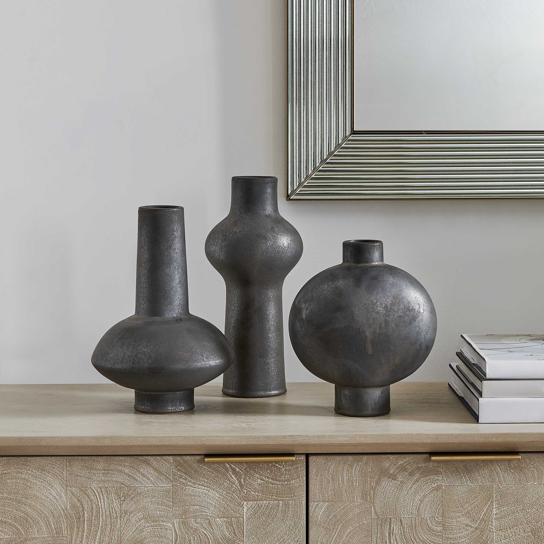 Uttermost Charcoal Bloom Indoor-Outdoor Vases - Set of 3