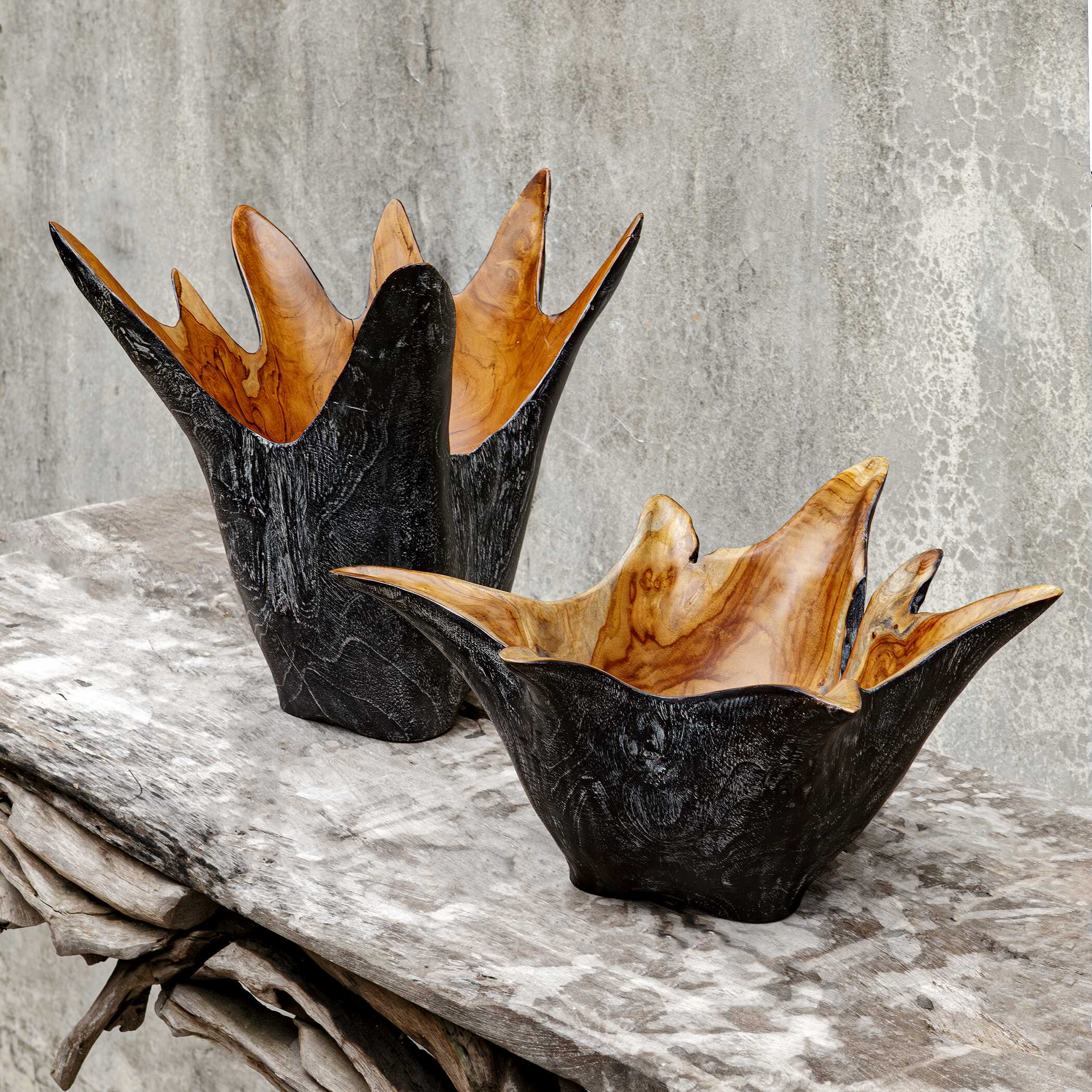 Uttermost Starpetal Indoor-Outdoor Wooden Bowls - Set of 2