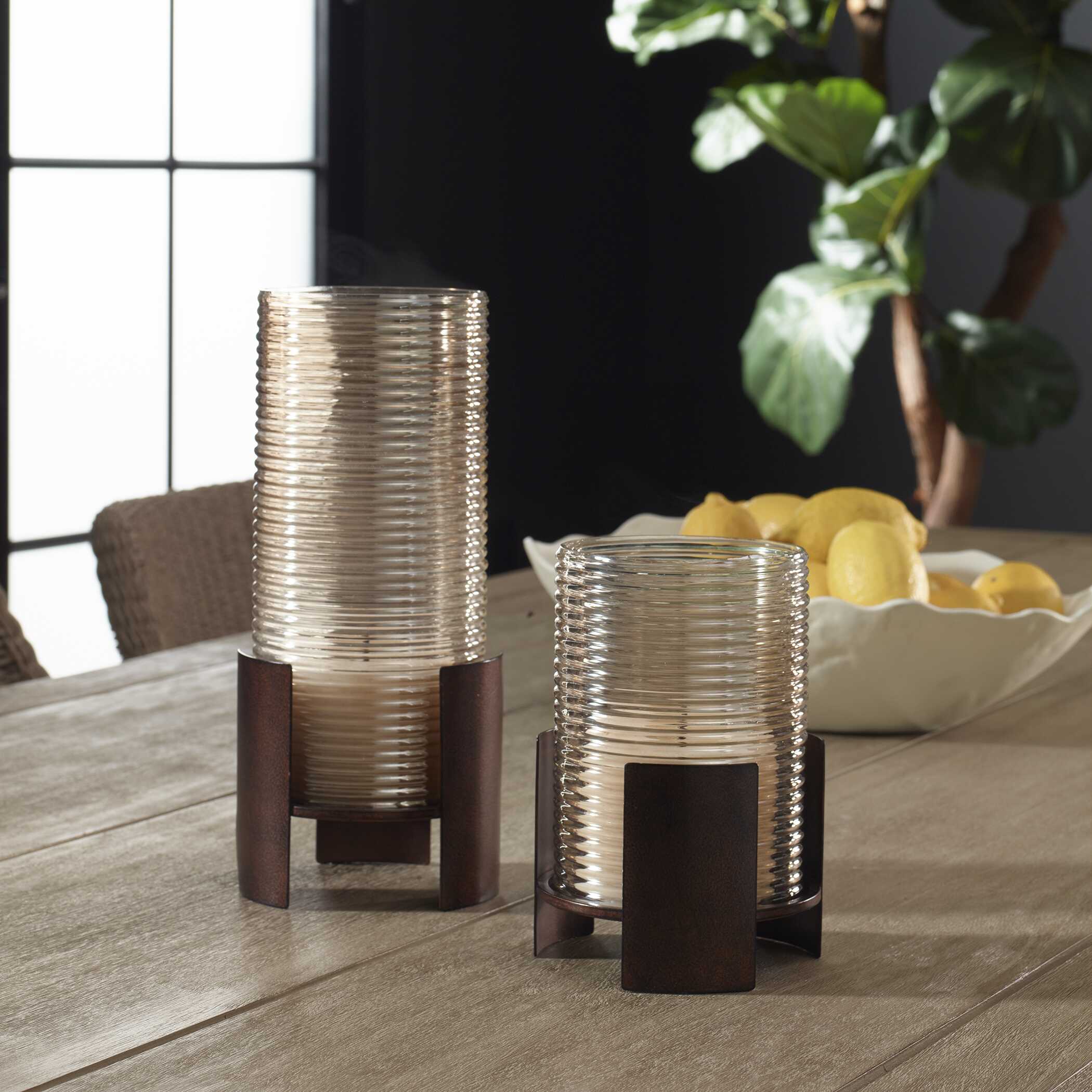 Uttermost Fluted Fire Cylinder Candleholders - Set of 2