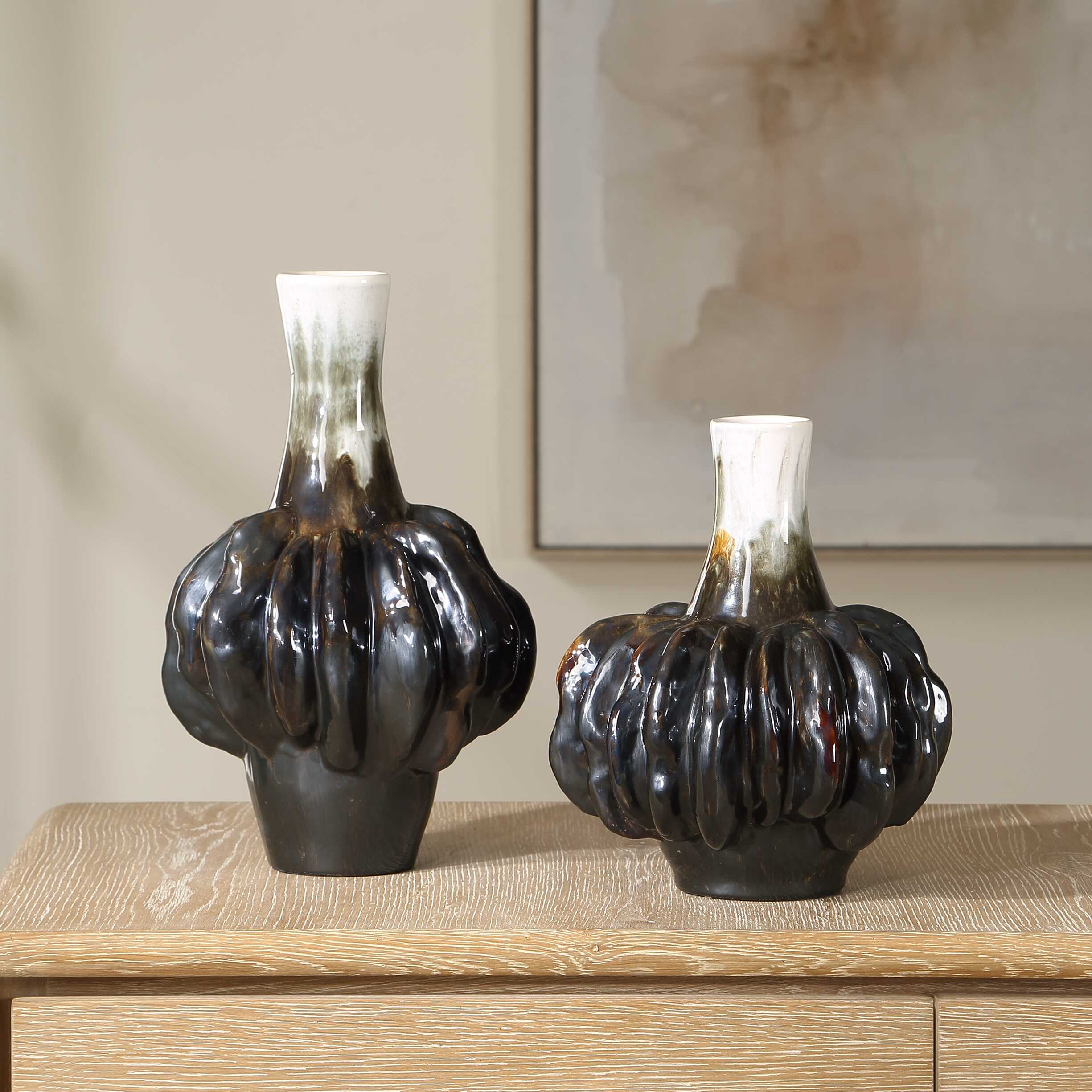 Uttermost Umbrian White & Brown Gourd Vases - Set of 2