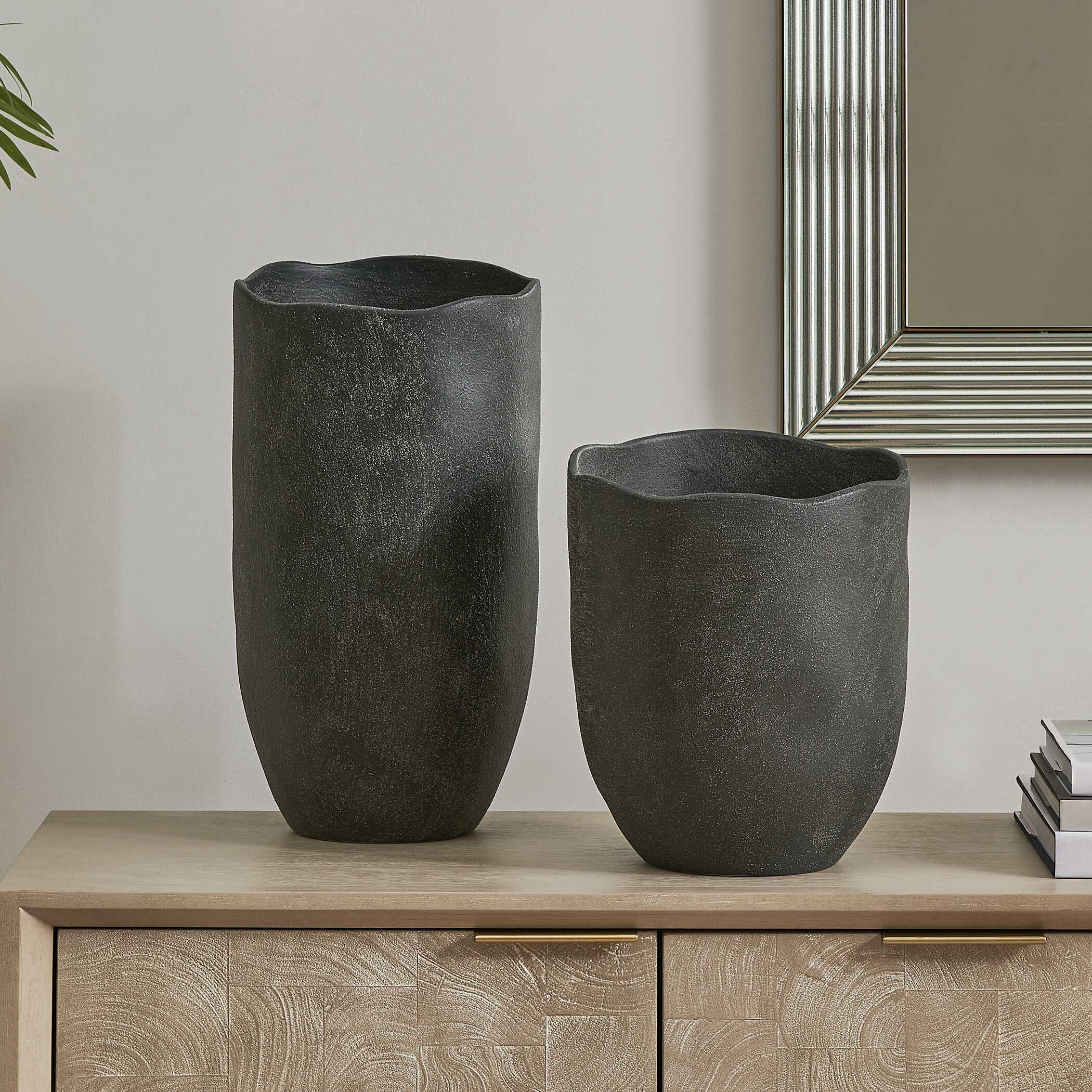 Uttermost Komorebi Indoor-Outdoor Black Vases - Set of 2