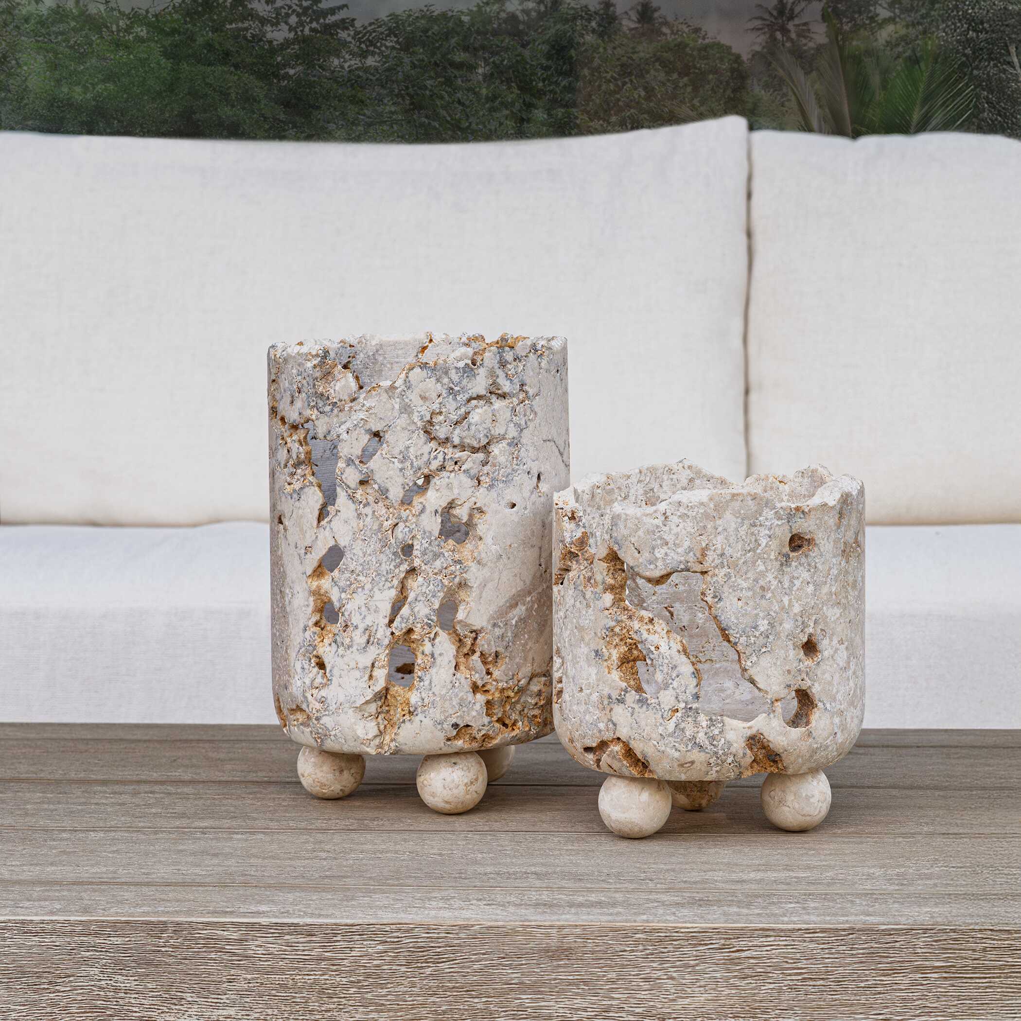 Uttermost Indoor-Outdoor Quarried Stone Candleholders - Set of 2