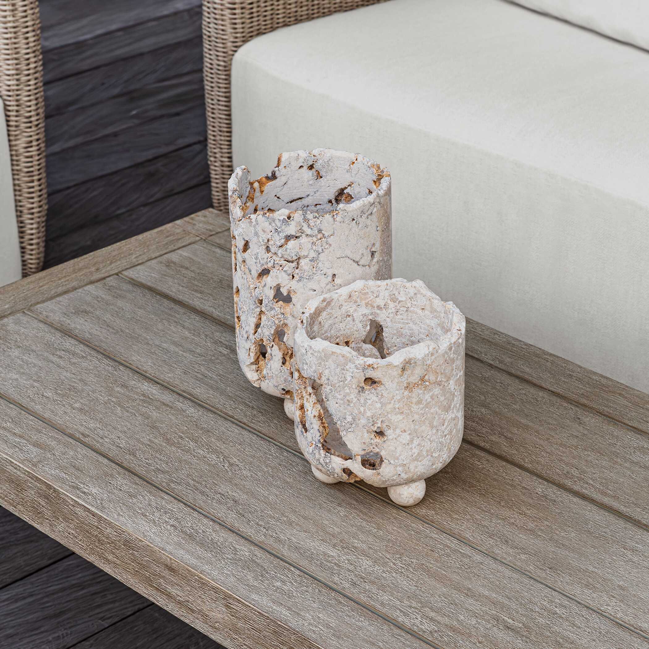 Uttermost Indoor-Outdoor Quarried Stone Candleholders - Set of 2