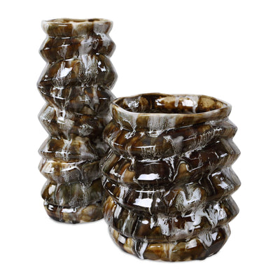 Uttermost Cuoco Glazed Brown Vases - Set of 2