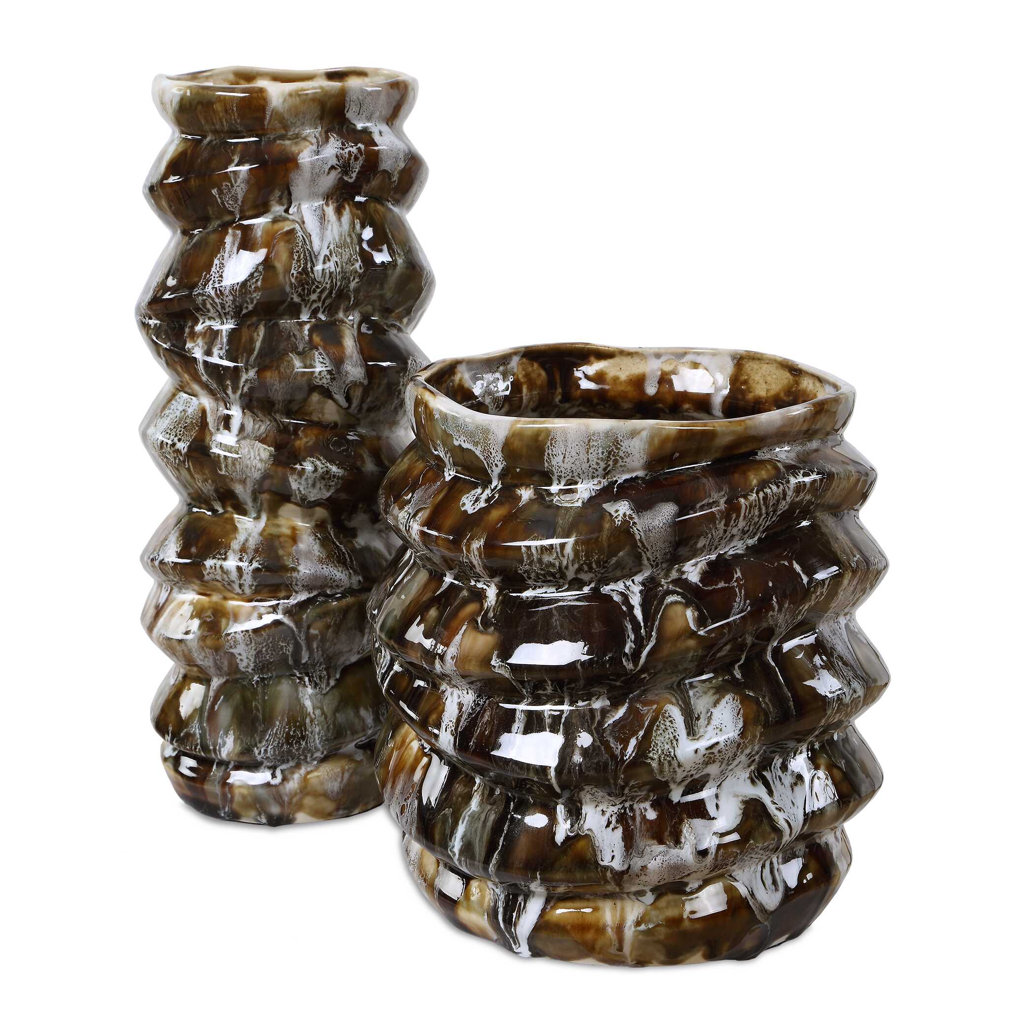 Uttermost Cuoco Glazed Brown Vases - Set of 2