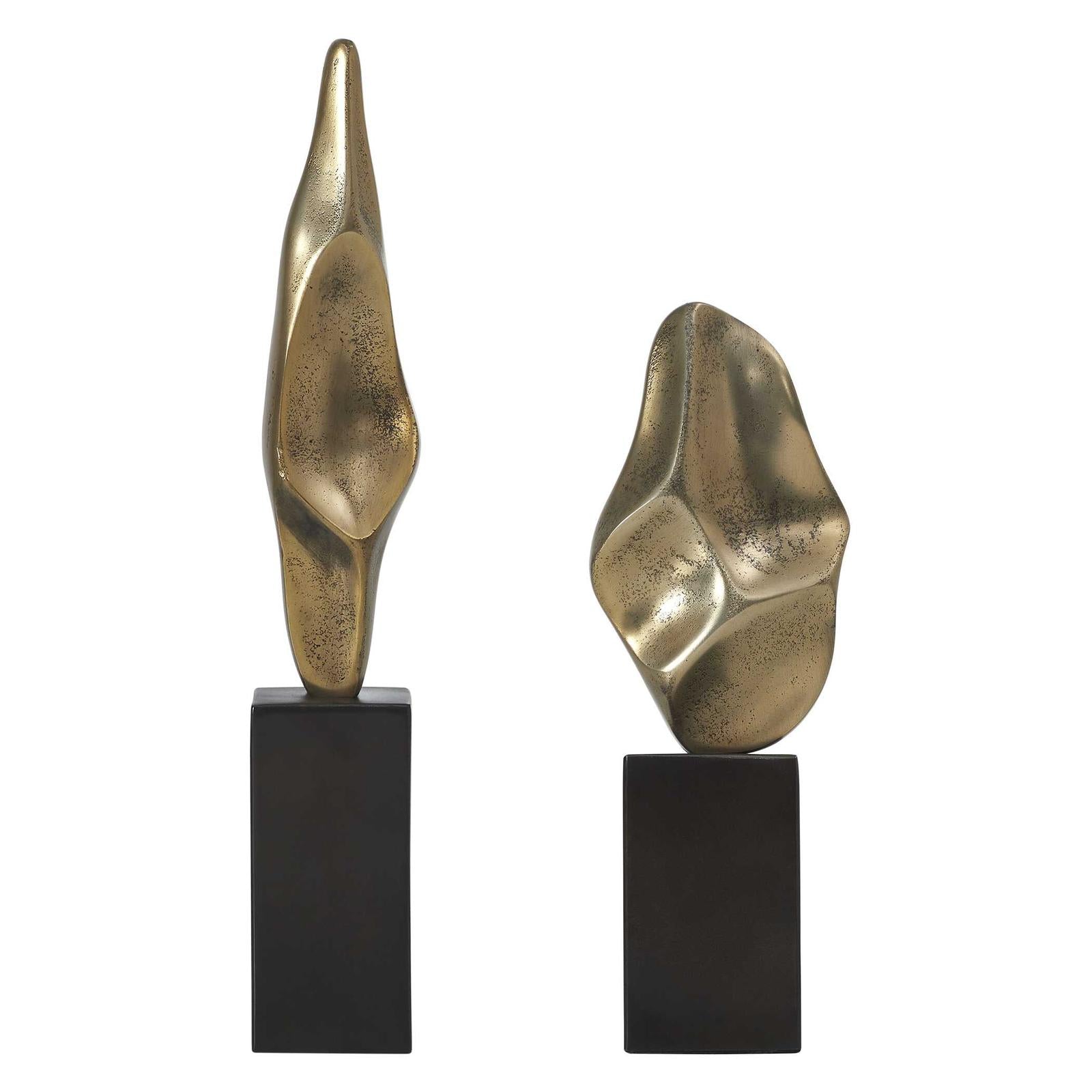 Uttermost Fluid Geometry Gold Sculptures - Set of 2