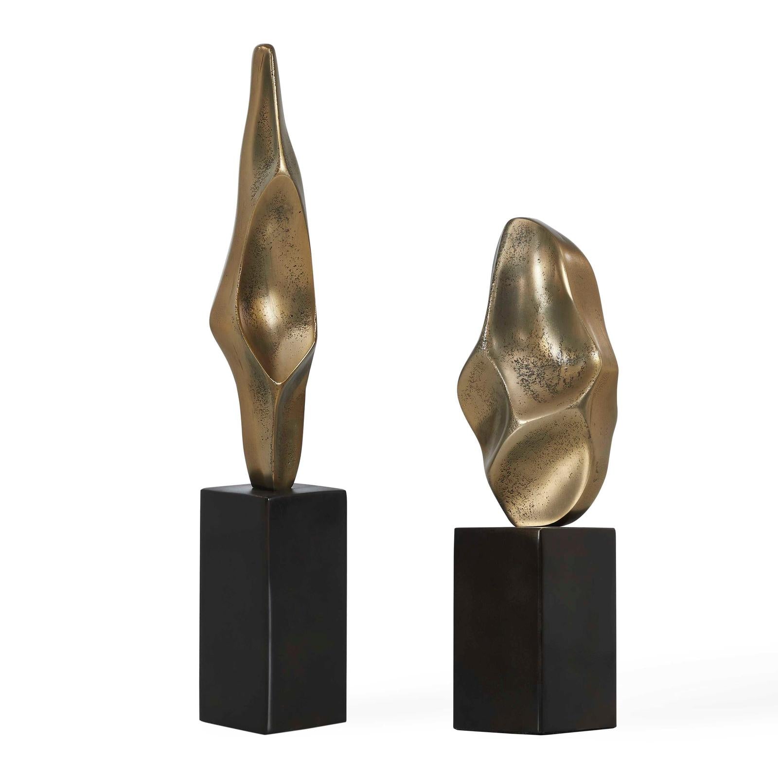 Uttermost Fluid Geometry Gold Sculptures - Set of 2