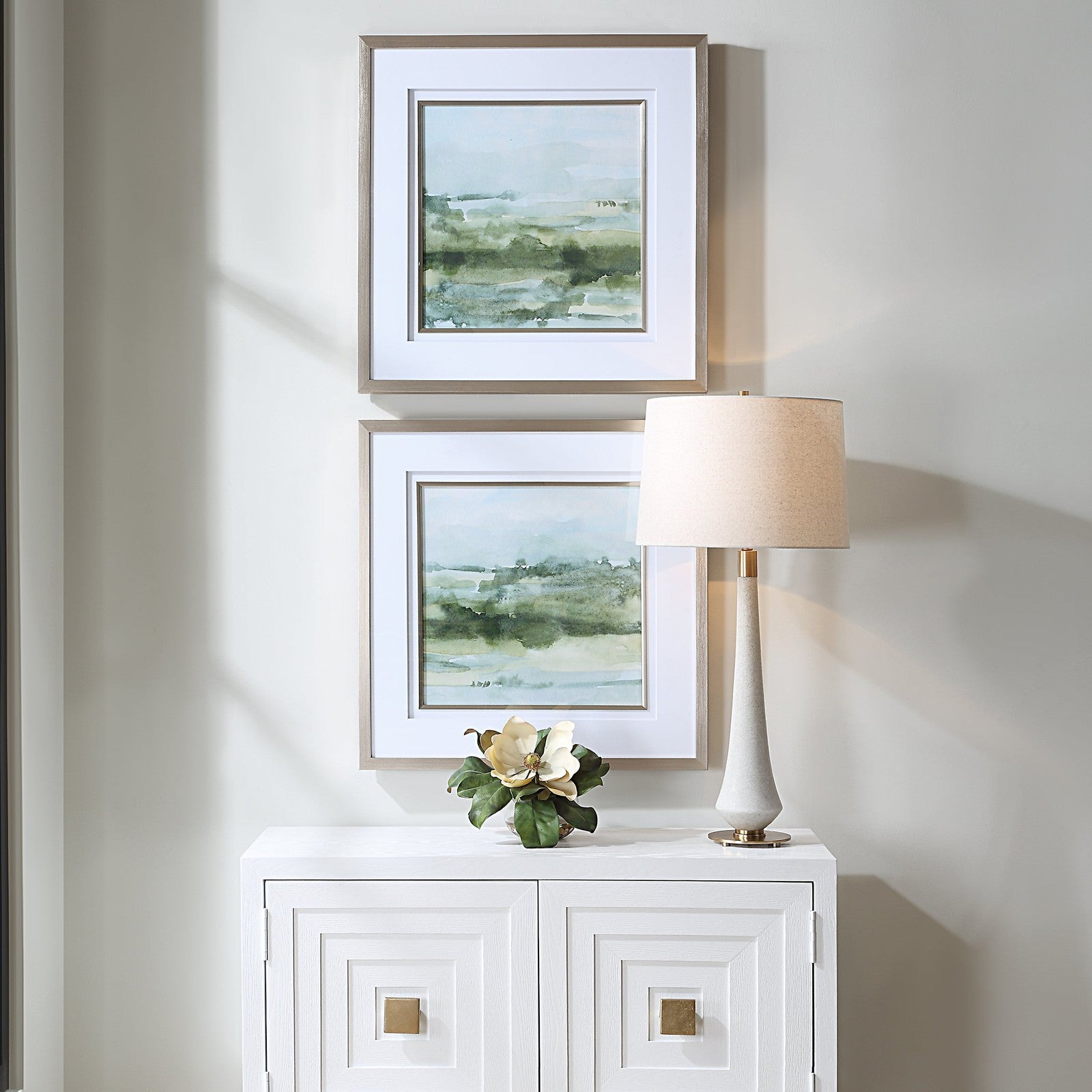 Uttermost Soft Sage Abstract Landscape Prints - Set of 2