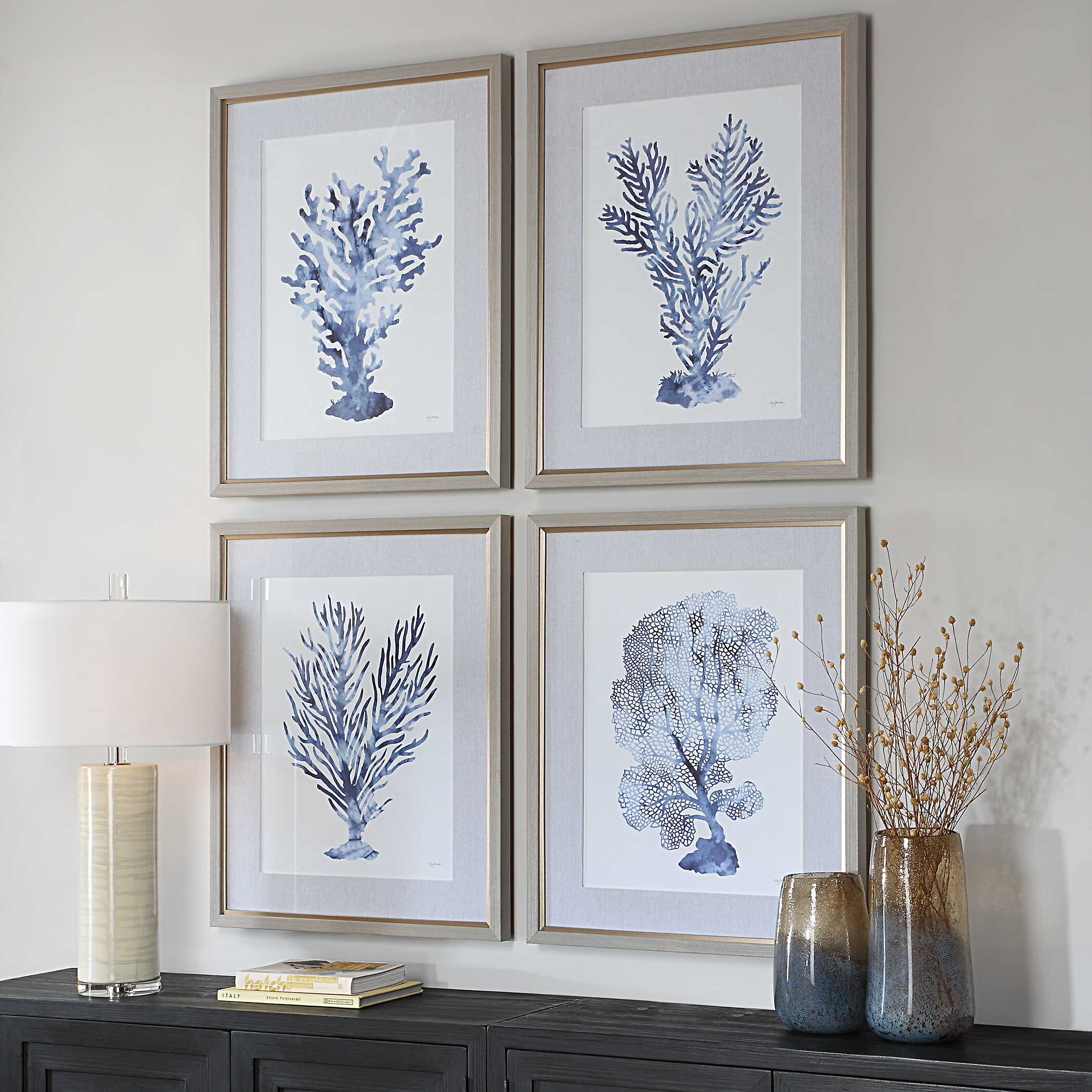 Uttermost Shibori Coral Framed Prints - Set of 4