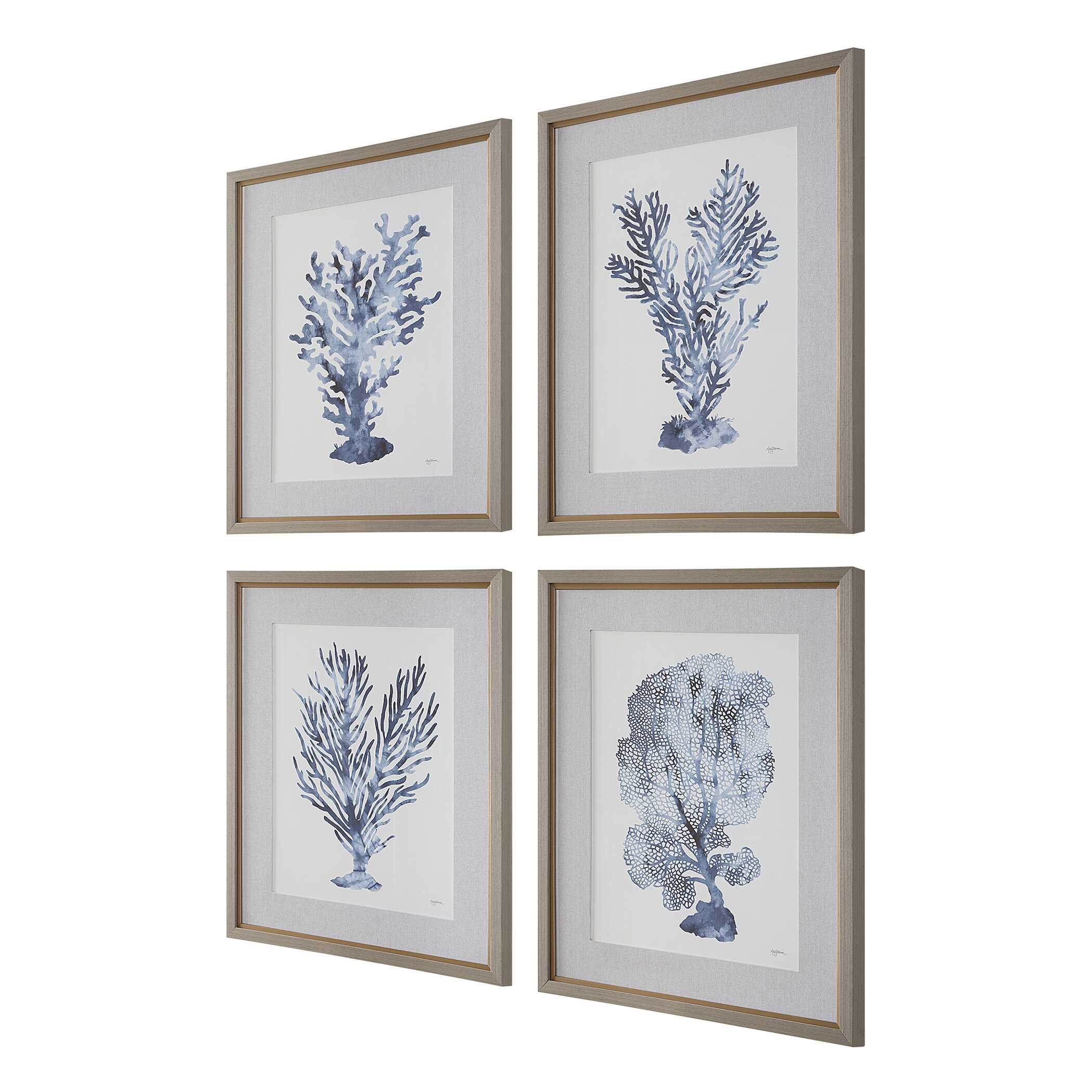 Uttermost Shibori Coral Framed Prints - Set of 4