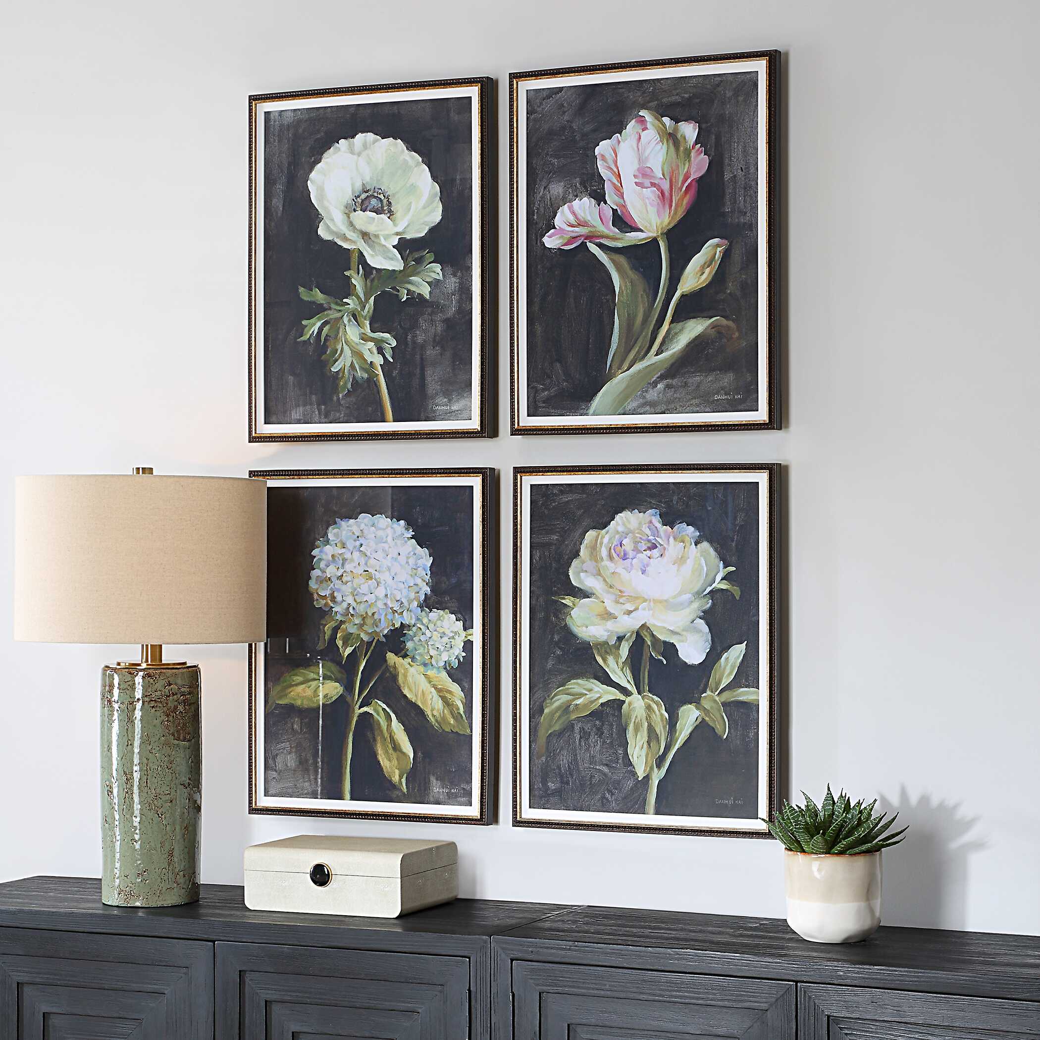 Uttermost Florals On Black Framed Prints - Set of 4
