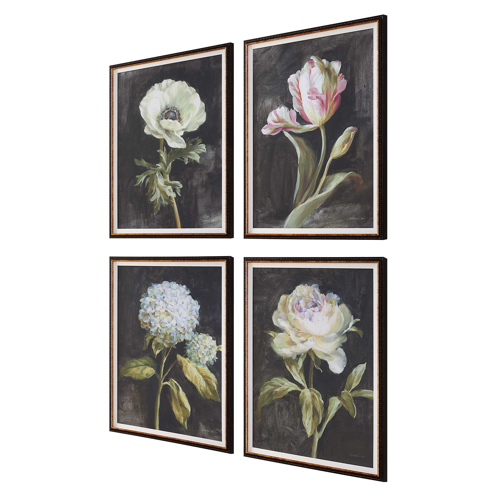Uttermost Florals On Black Framed Prints - Set of 4