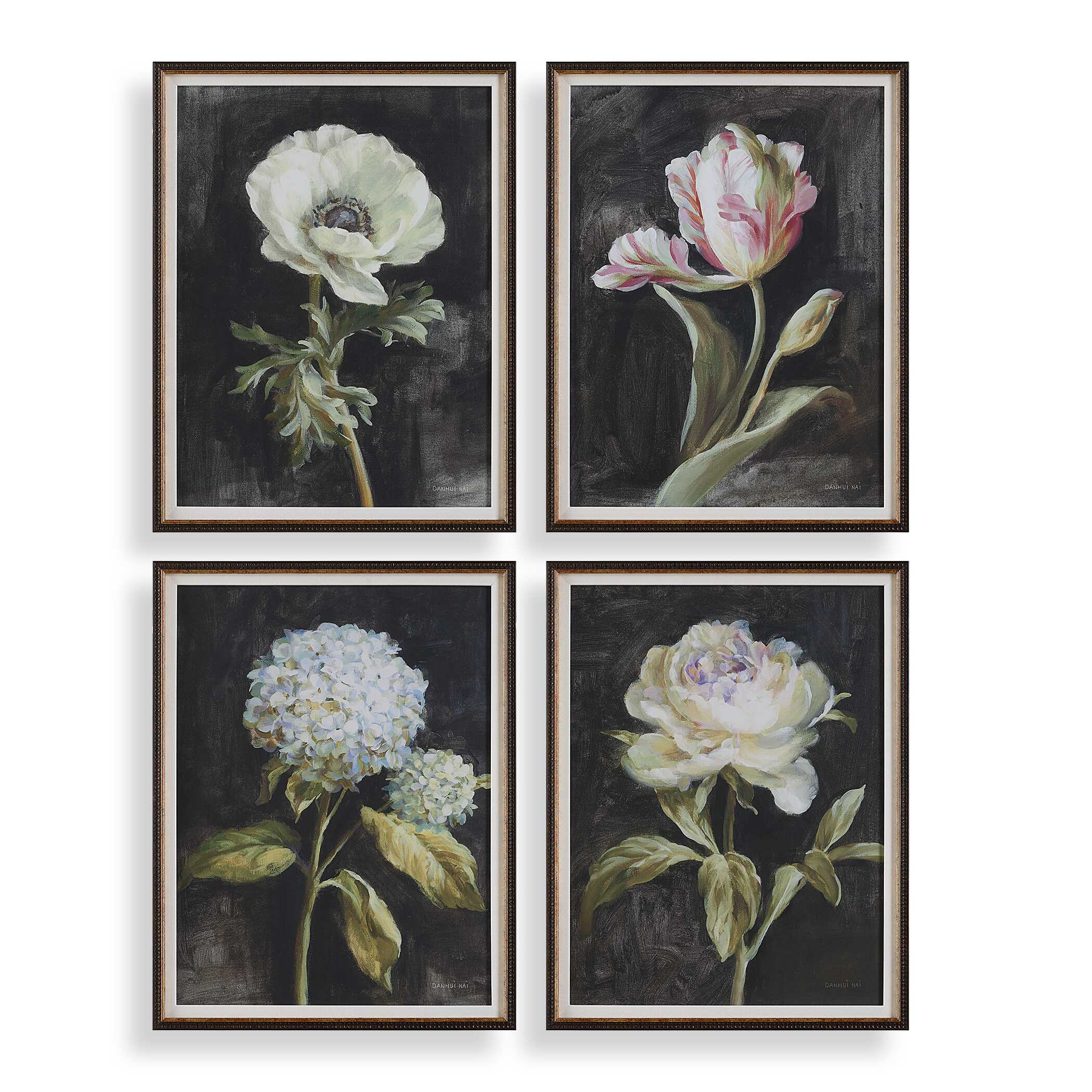 Uttermost Florals On Black Framed Prints - Set of 4