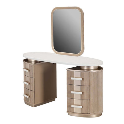 Michael Amini West Kensington Vanity with Mirror - Sea Salt Caramel