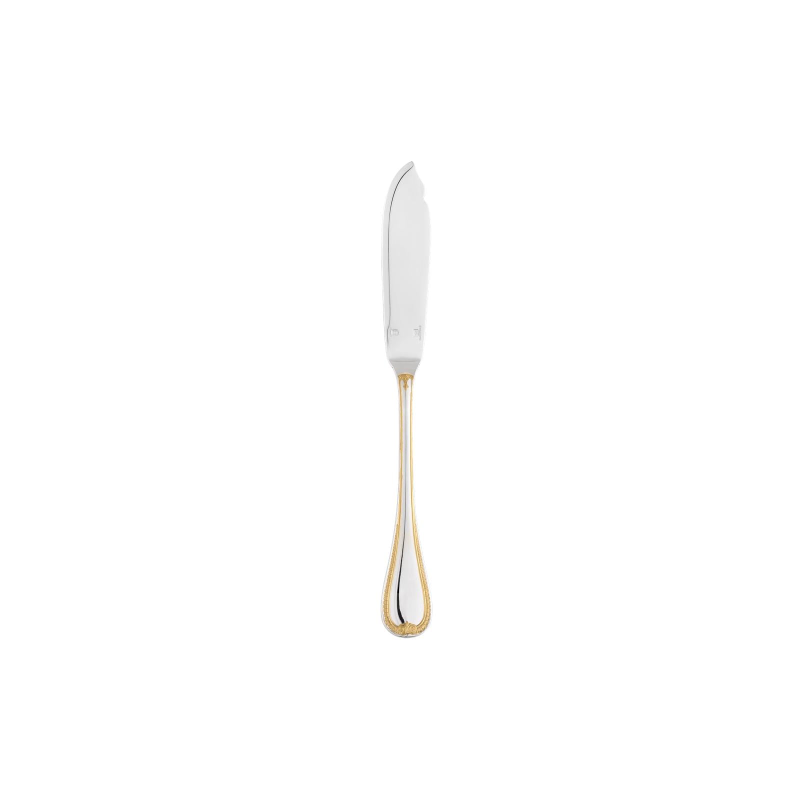 Christofle Malmaison Silver Plated Gold Accents Fish Knife