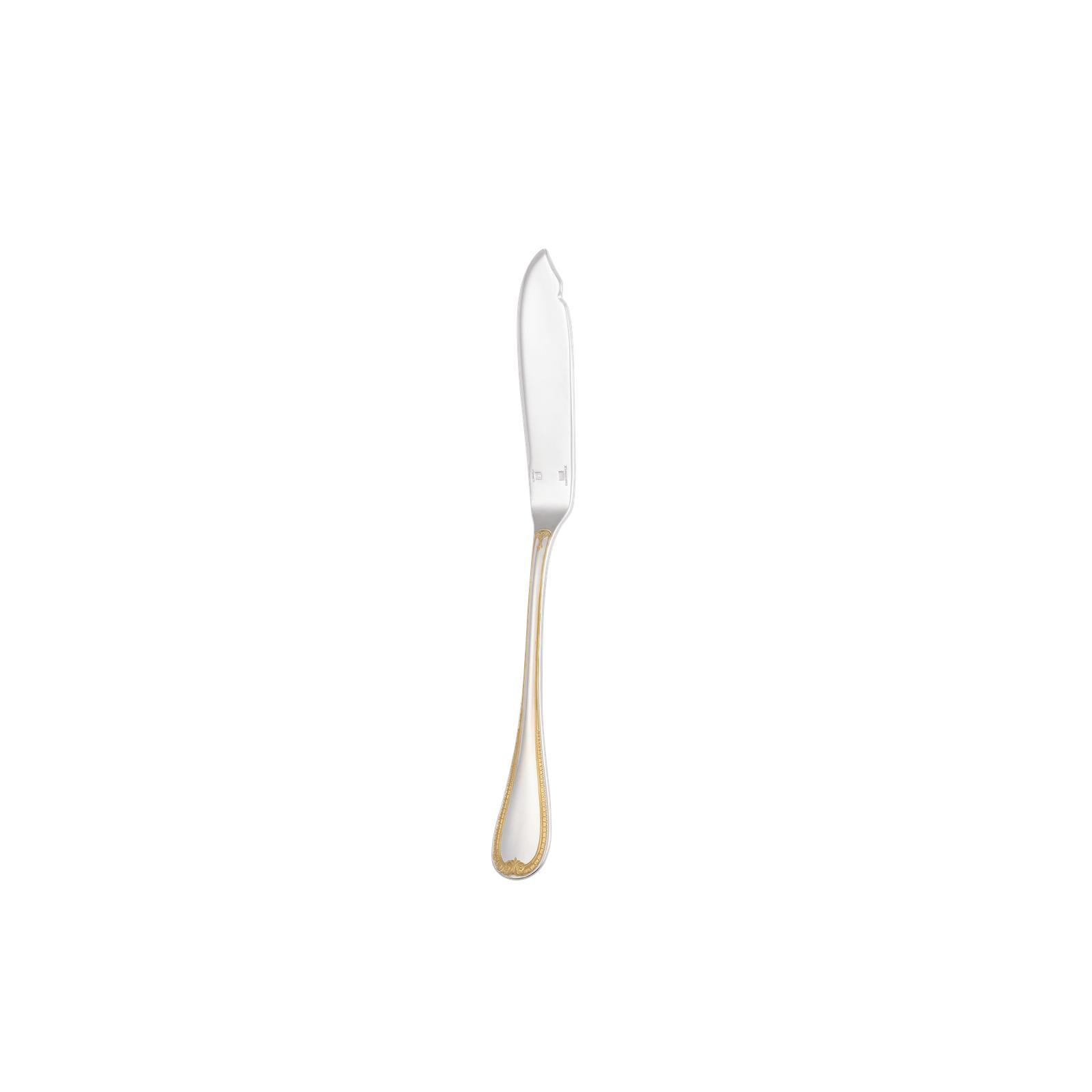 Christofle Malmaison Silver Plated Gold Accents Fish Knife