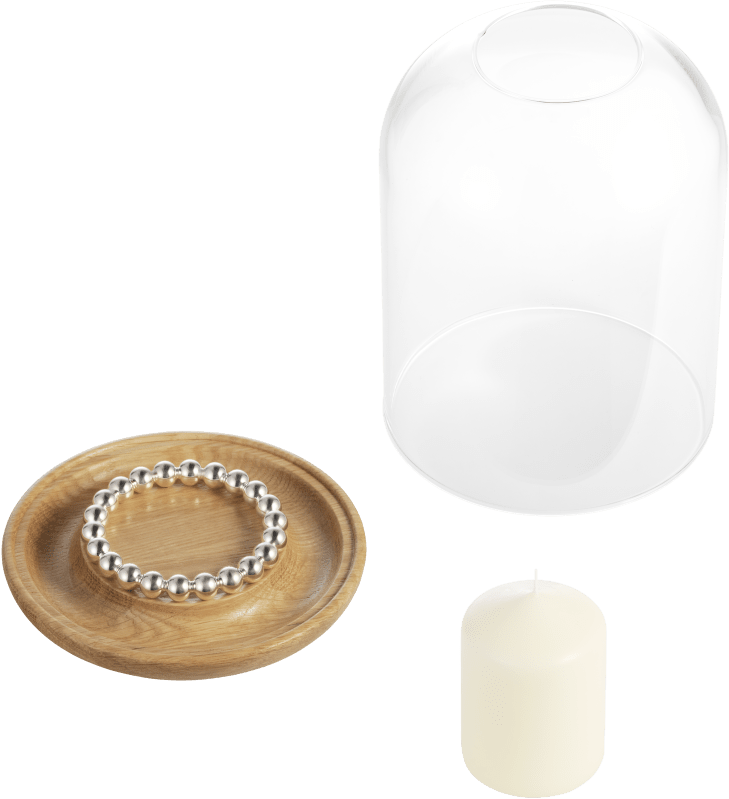 Christofle Perles Silver-Plated and Oak Hurricane