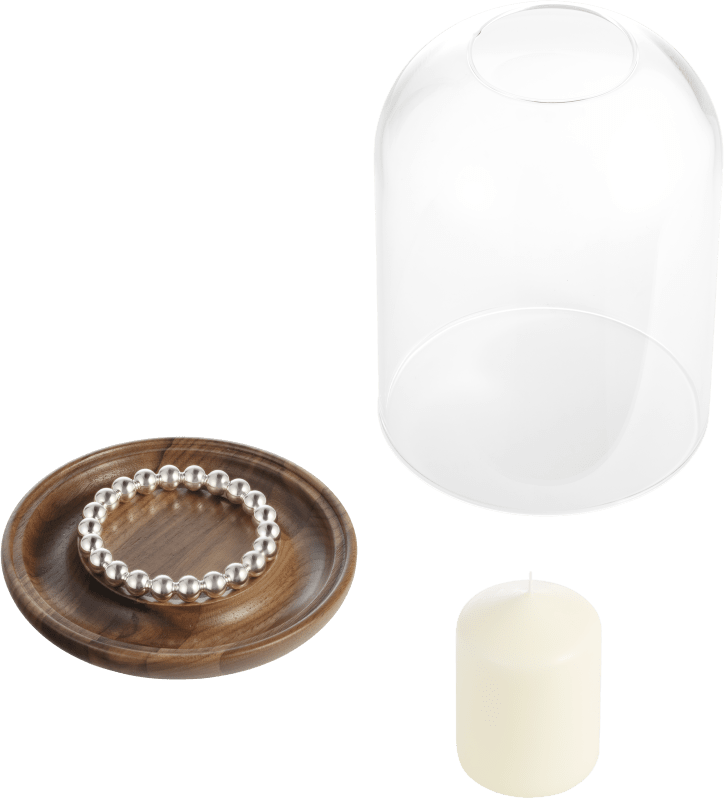 Christofle Perles Silver-Plated and Walnut Hurricane