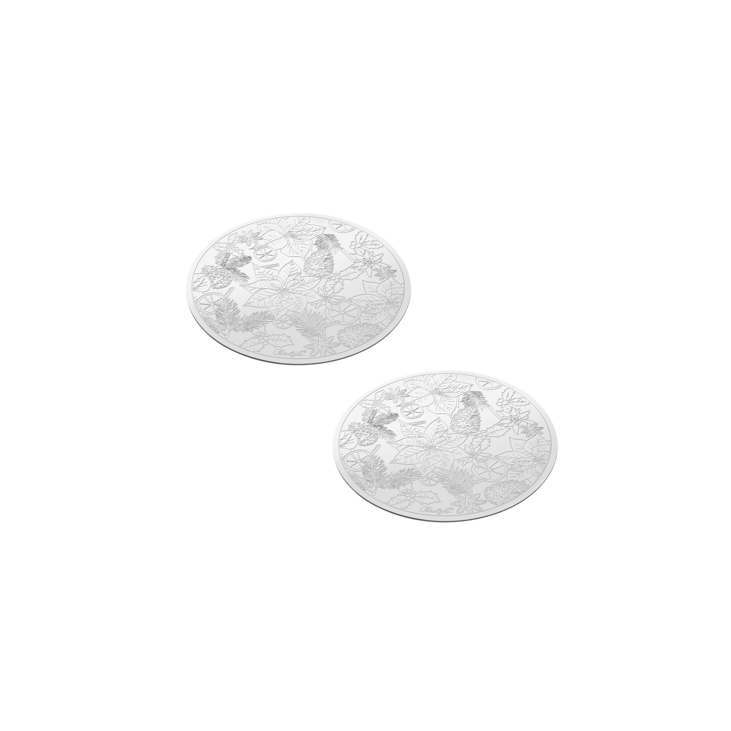 Christofle Bouquet Givré Stainless Steel Glass Coasters - Set of 2