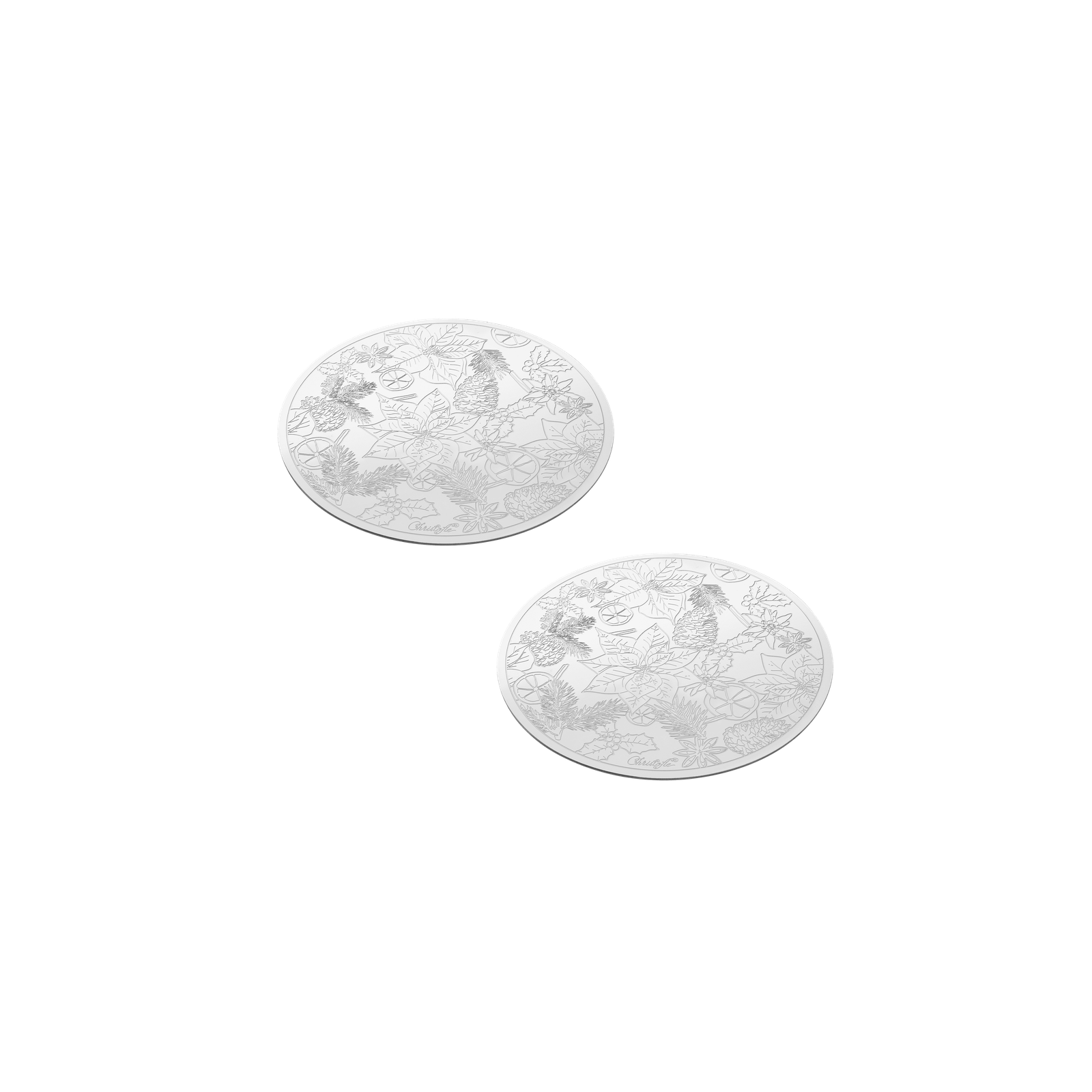 Christofle Bouquet Givré Stainless Steel Glass Coasters - Set of 2