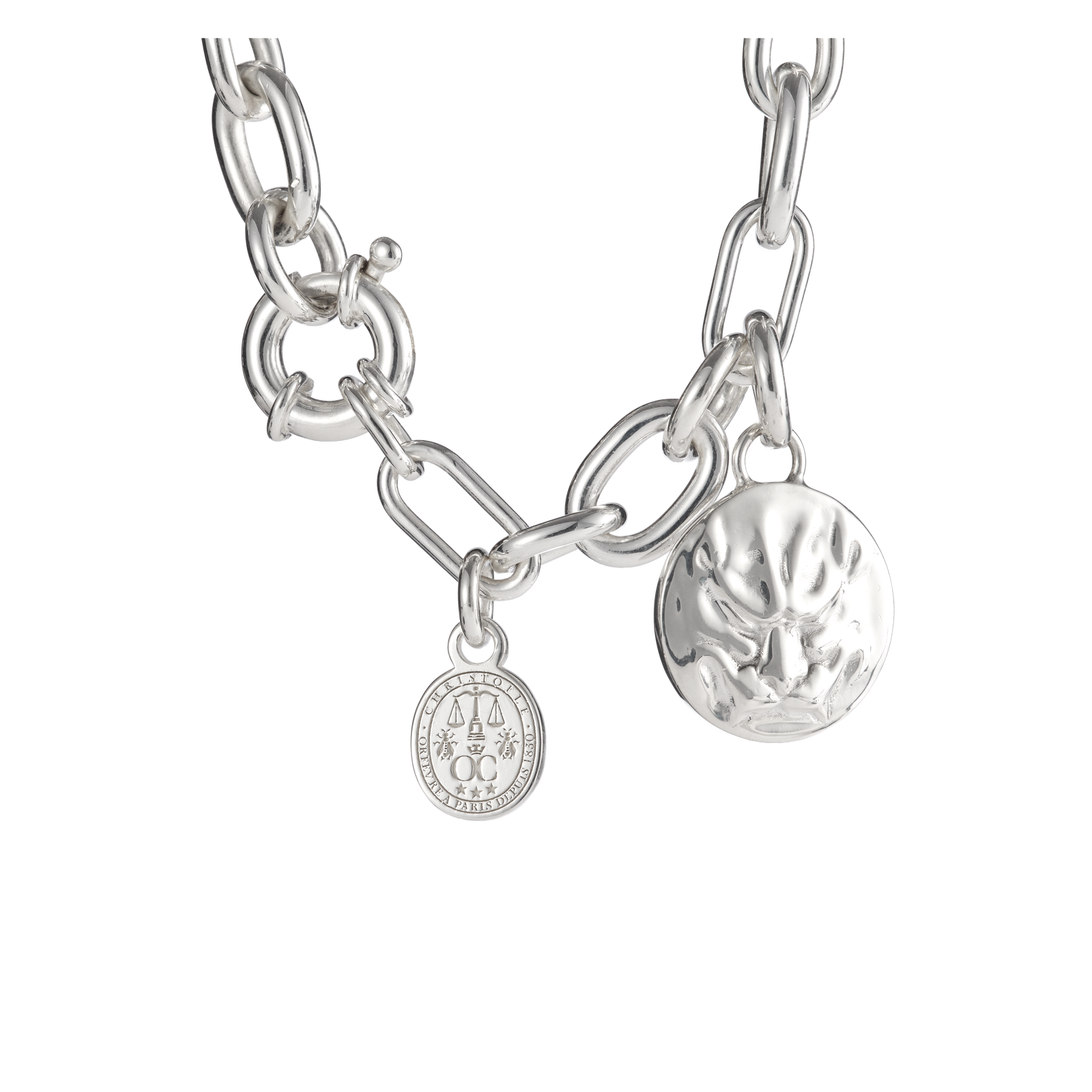Christofle Chri-Chri Sterling Silver Medal  With Snape Hook Peau De Lion