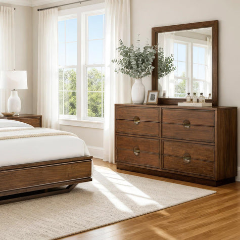 Magnussen Home Selena Brown Double Drawer Dresser With Landscape Mirror