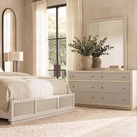 Magnussen Home Cypress Point Sand Dollar Double Drawer Dresser With Portrait Mirror