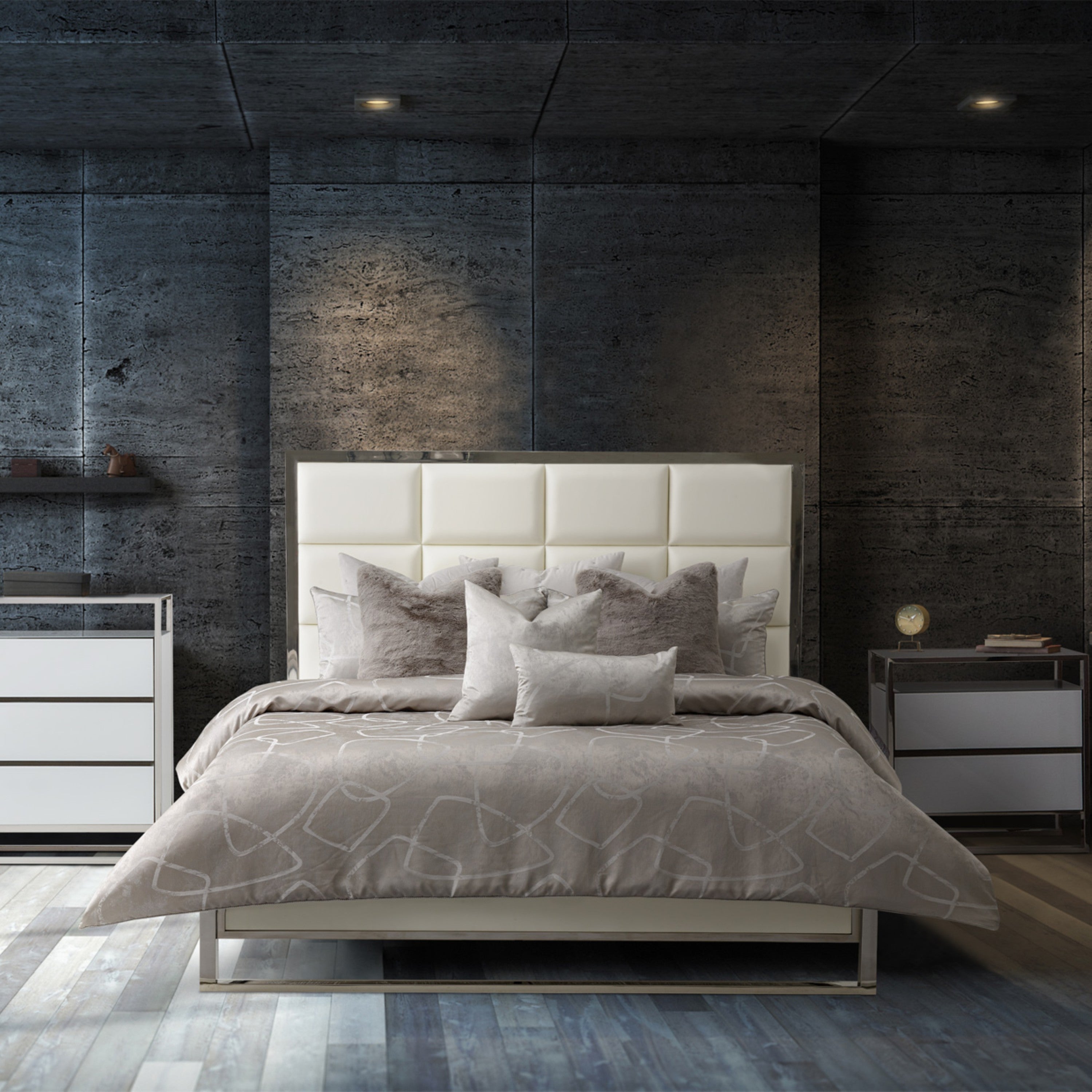 Michael Amini Roma II Comforter Set -  Platinum