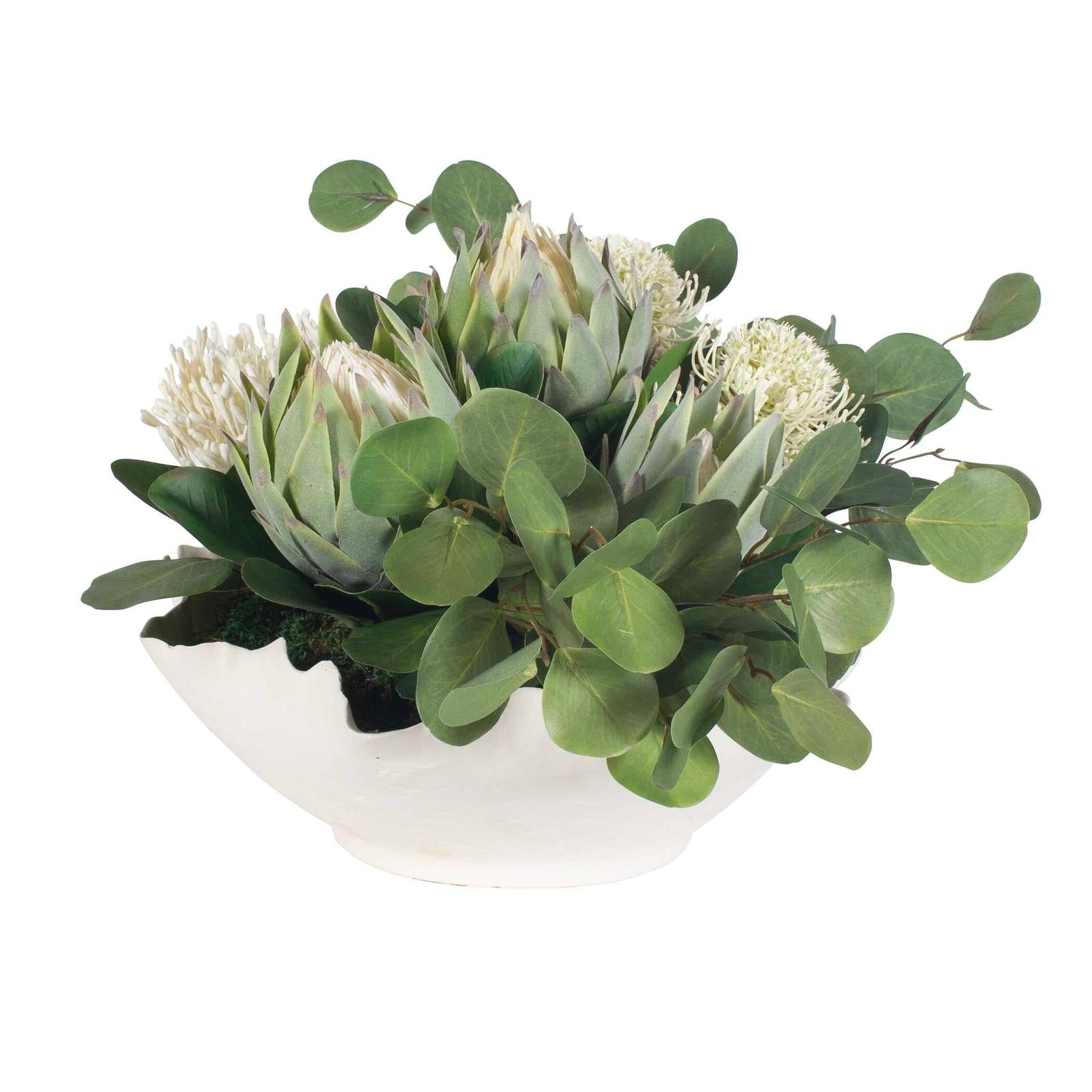 Uttermost Protea Blooms White Bowl Centerpiece