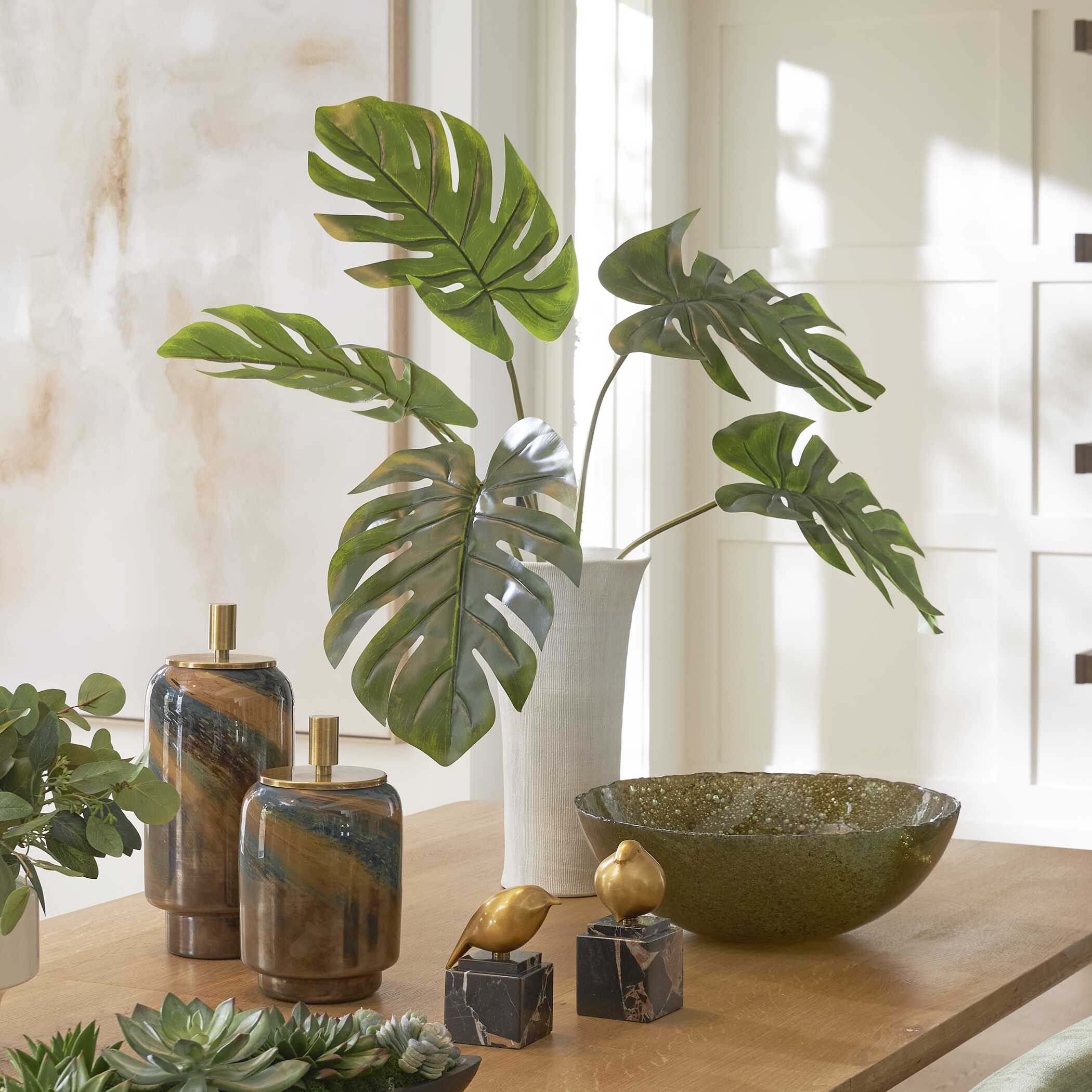 Uttermost Muse Monstera White Vase Centerpiece