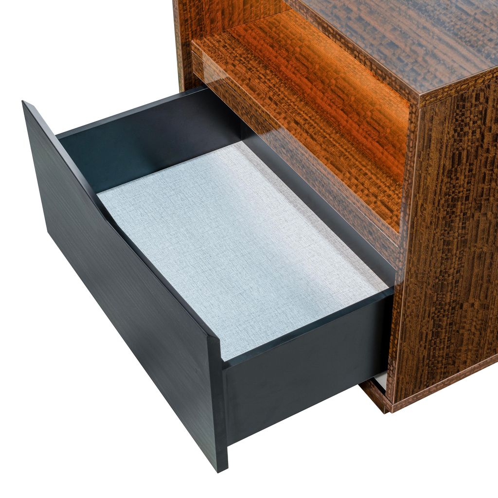Michael Amini Kayner 1-Drawer Nightstand with LED Lights - Charcoal