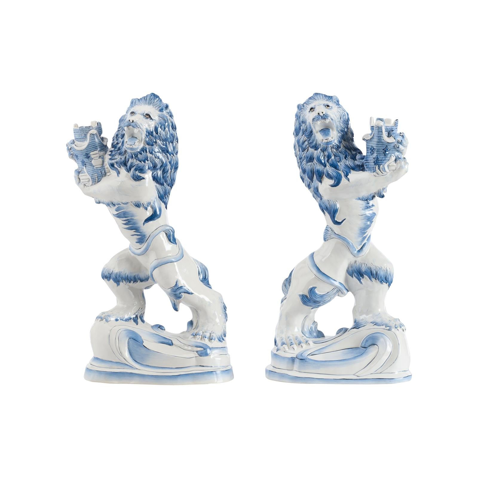 Chelsea House Faience Lions Sculpture - Set of 2