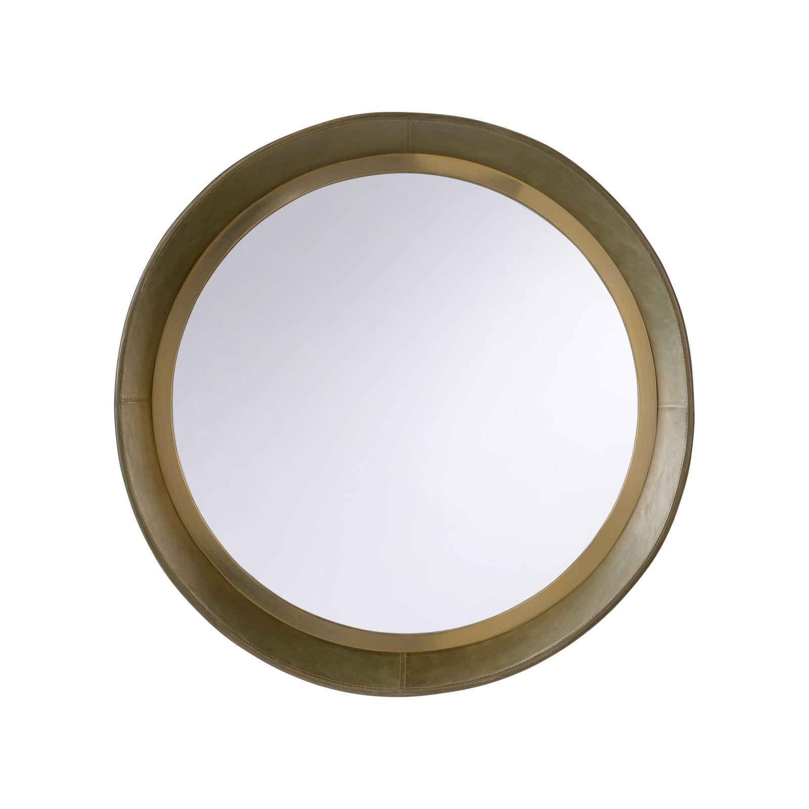 Chelsea House Round Leather Mirror, Green