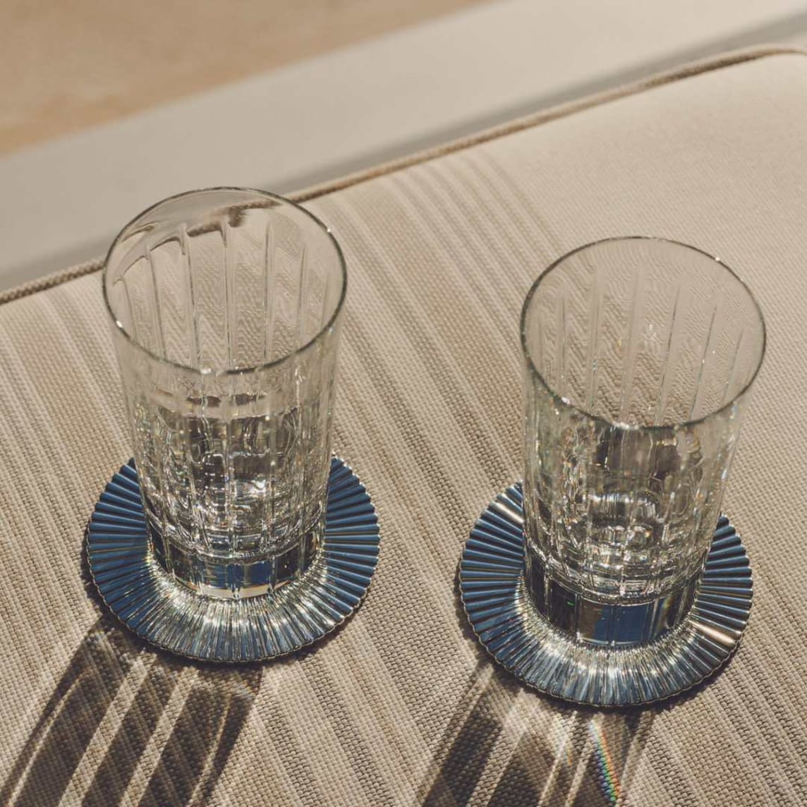 Christofle Malmaison Silver Plated 2 Glass Coasters Palmettes