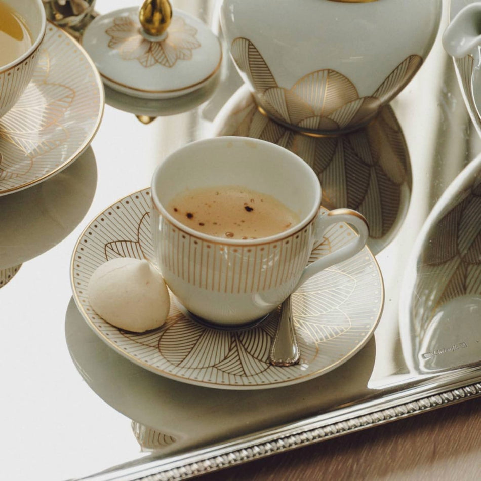 Christofle Malmaison Impériale Porcelain 2 Espresso Cups And Saucers