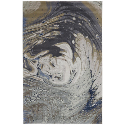 Feizy Mandana 39M1F Modern Abstract Rug in Ivory/Taupe/Blue