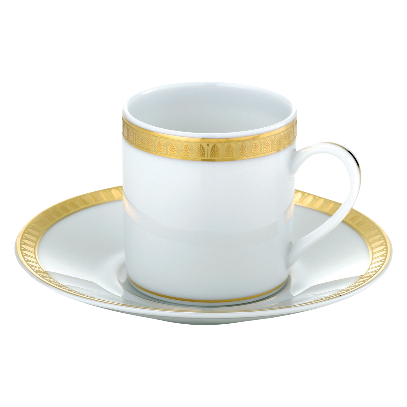 Christofle Malmaison Porcelain Espresso Cup And Saucer Gold