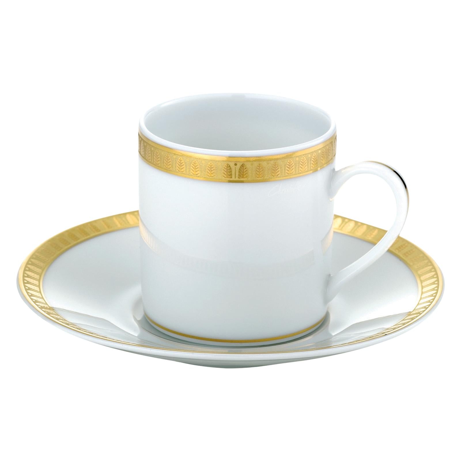 Christofle Malmaison Porcelain Espresso Cup And Saucer Gold