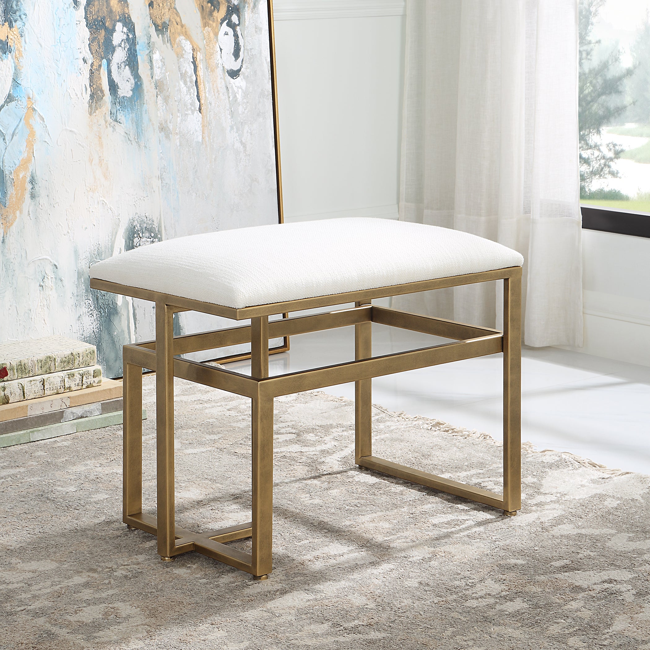 Modern Accents Upholstered Textured Iron Bench