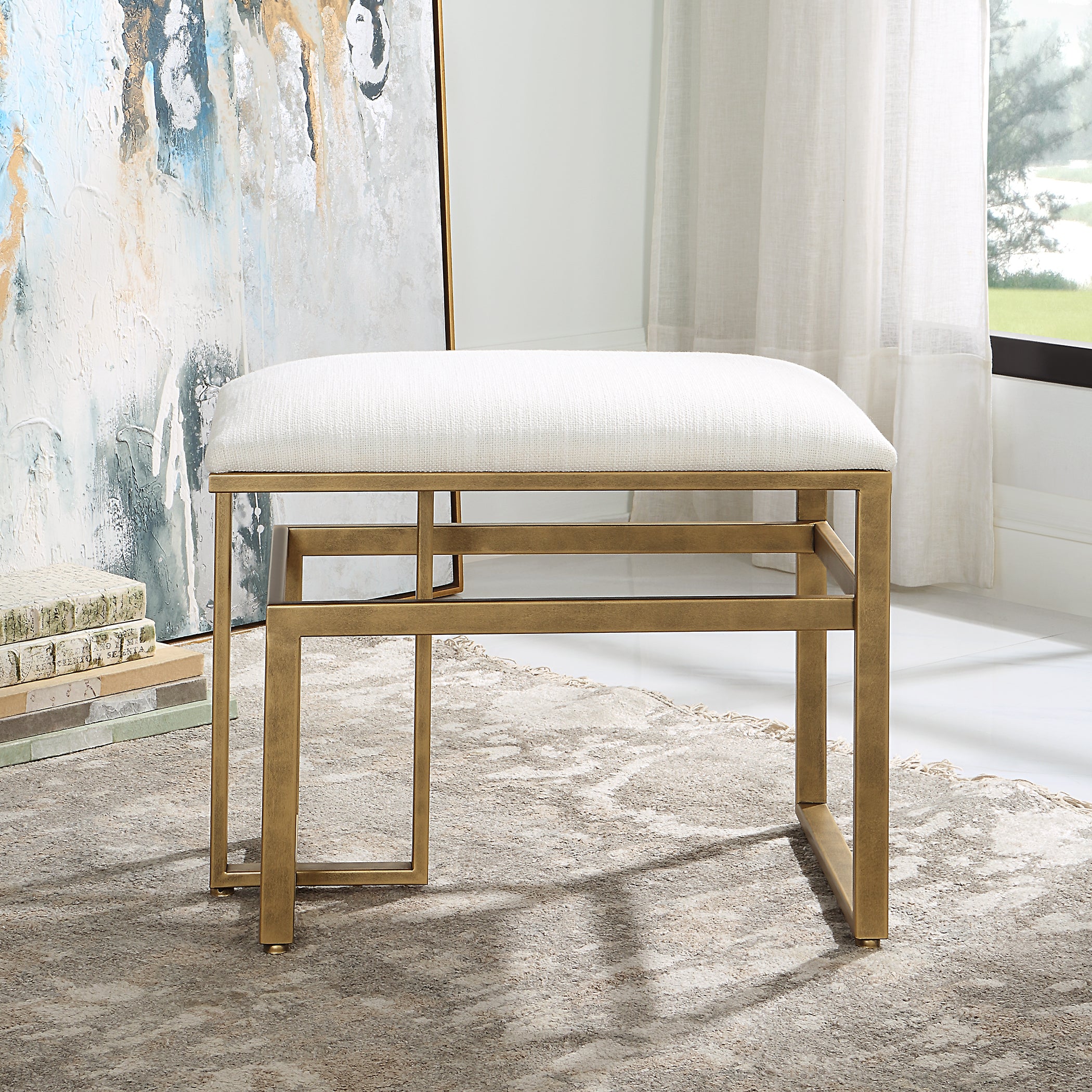 Modern Accents Upholstered Textured Iron Bench