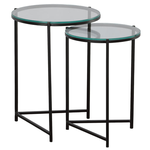 Modern Accents Iron Nesting With Clear Glass Top Table - Set of 2