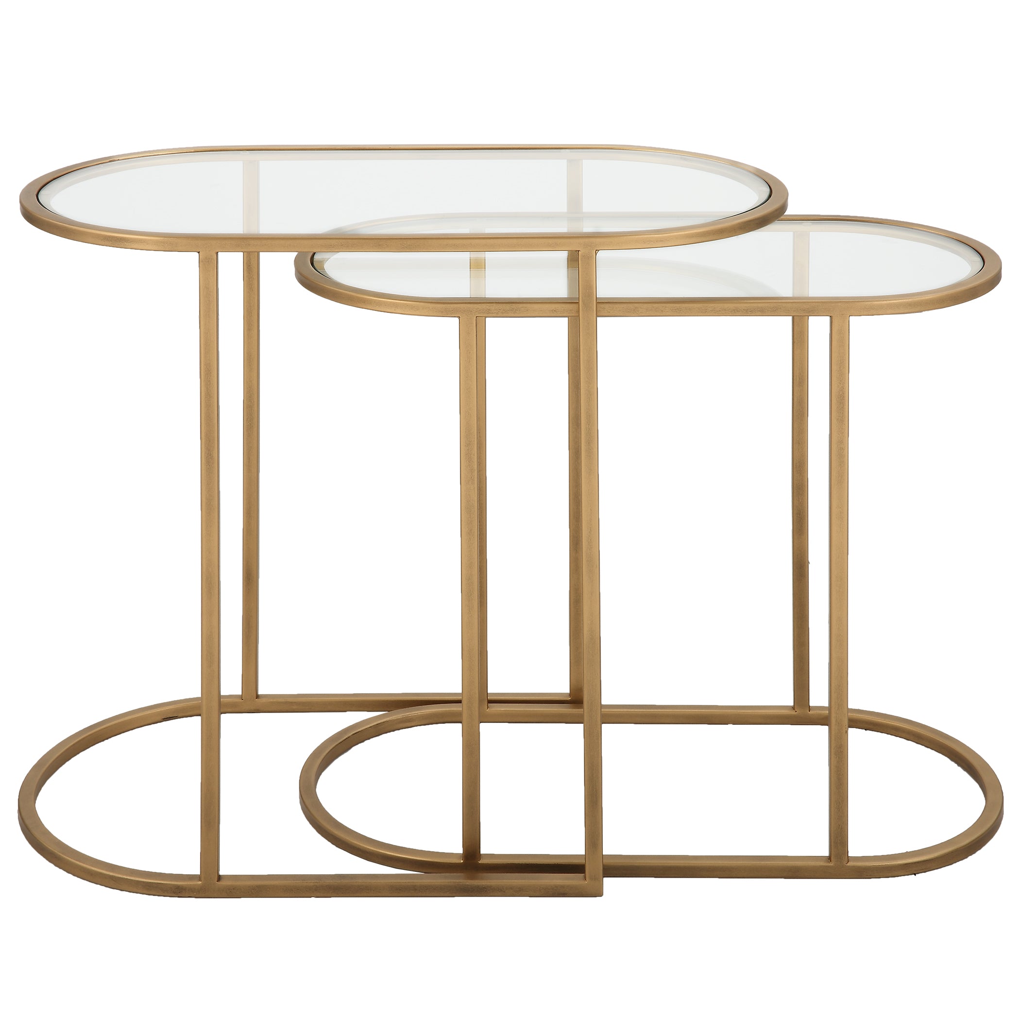 Modern Accents Oval Shaped Iron Nesting With Clear Glass Top Table - Set of 2