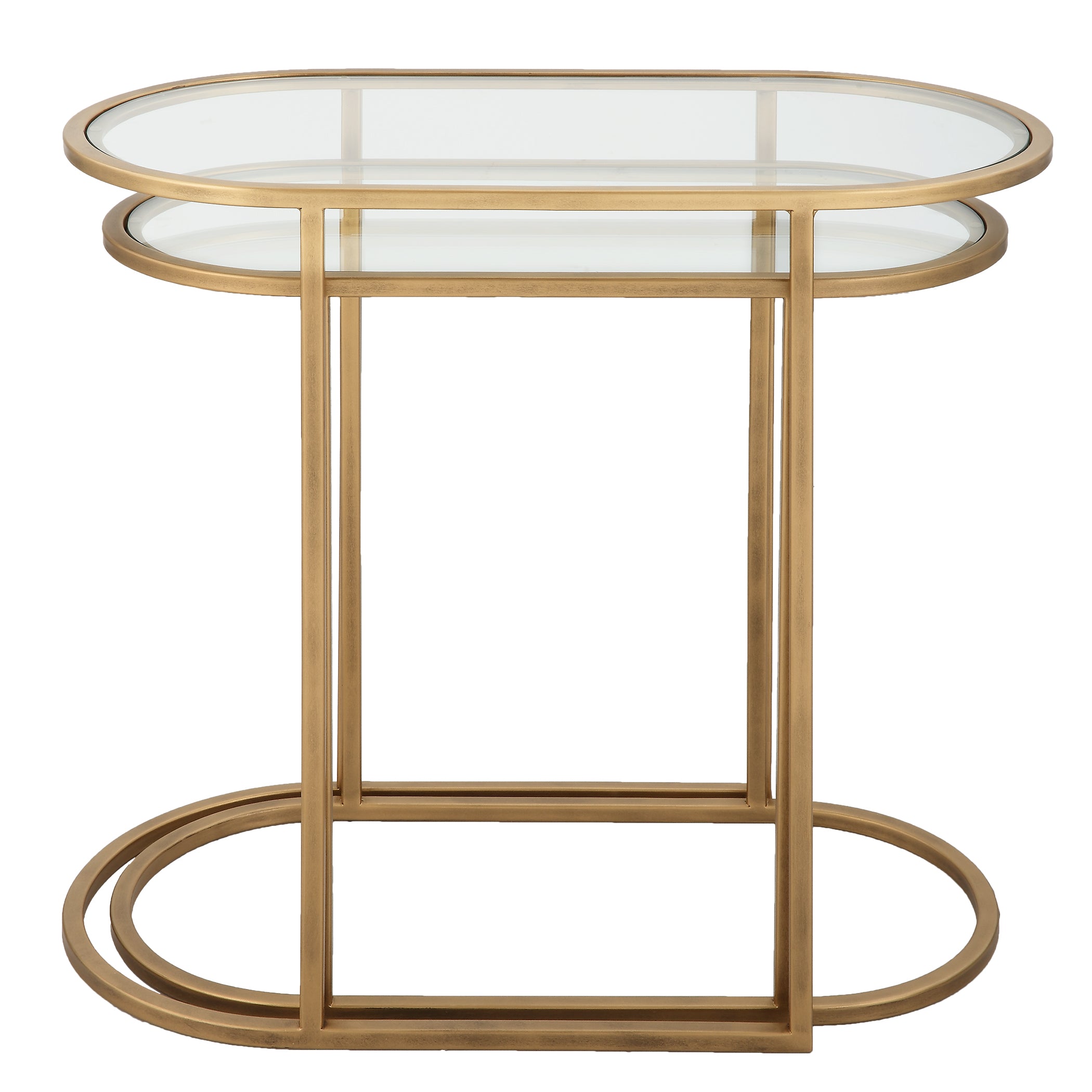 Modern Accents Oval Shaped Iron Nesting With Clear Glass Top Table - Set of 2