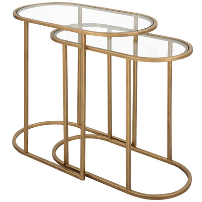 Modern Accents Oval Shaped Iron Nesting With Clear Glass Top Table - Set of 2